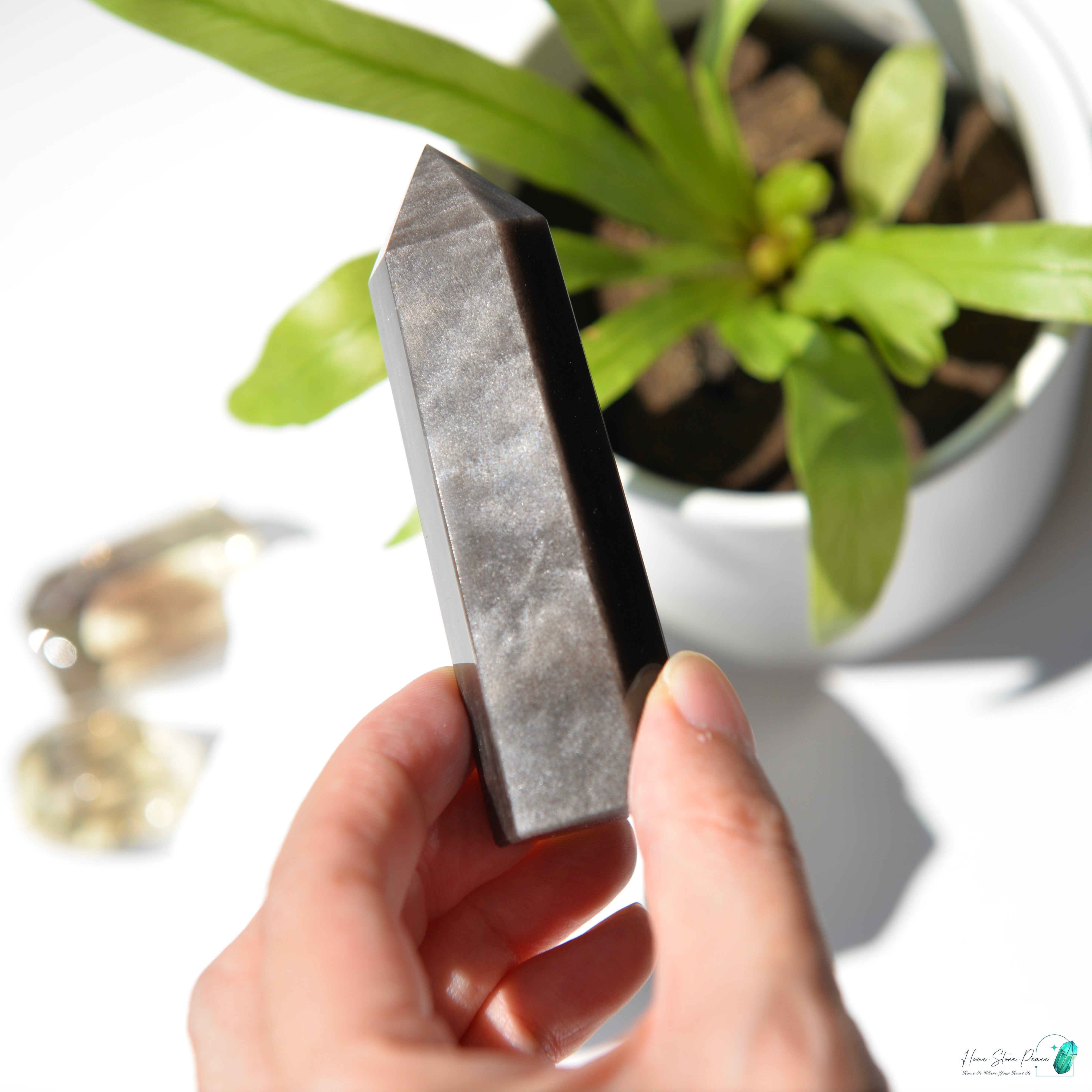 銀曜石小柱 Silver Sheen Obsidian Tower