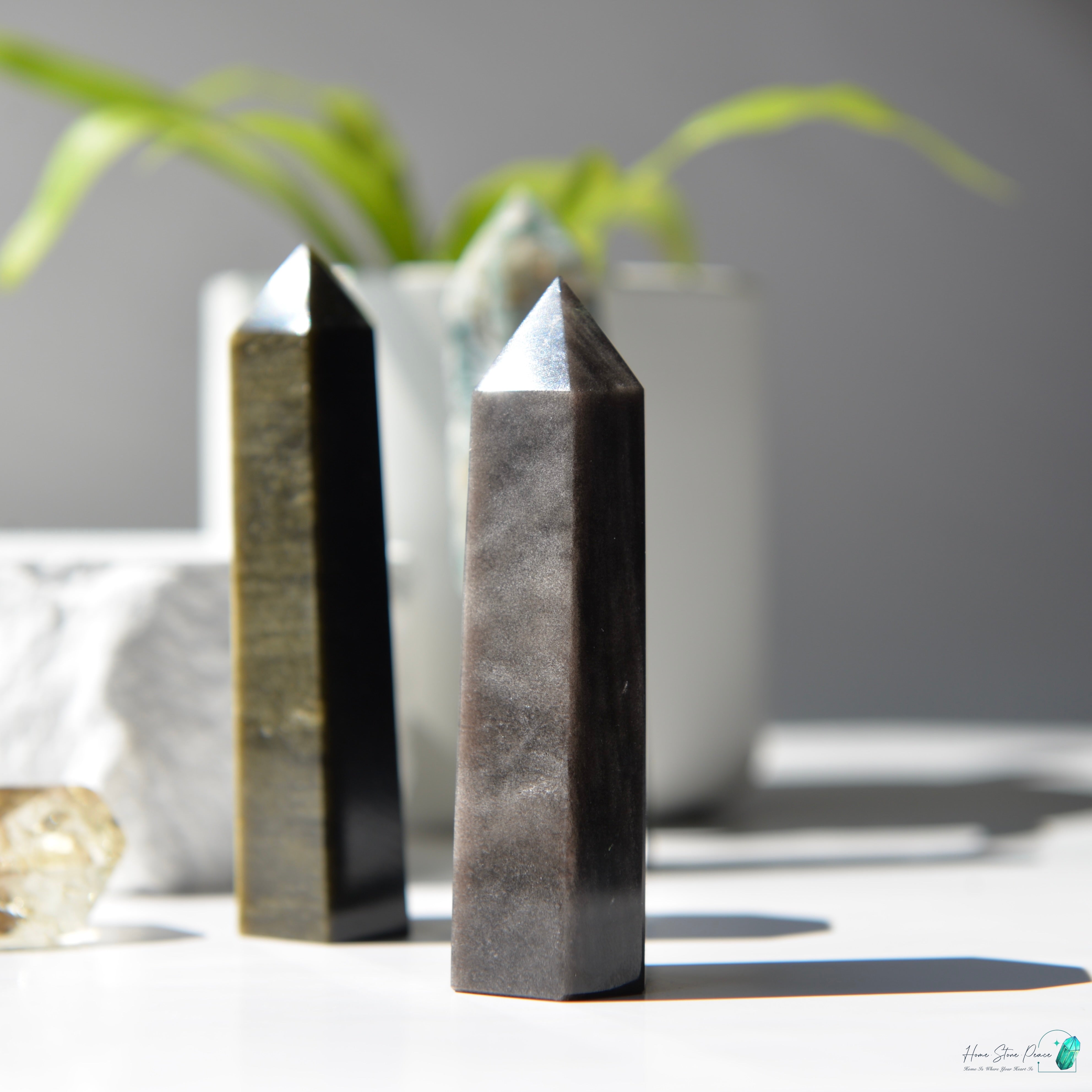 銀曜石小柱 Silver Sheen Obsidian Tower