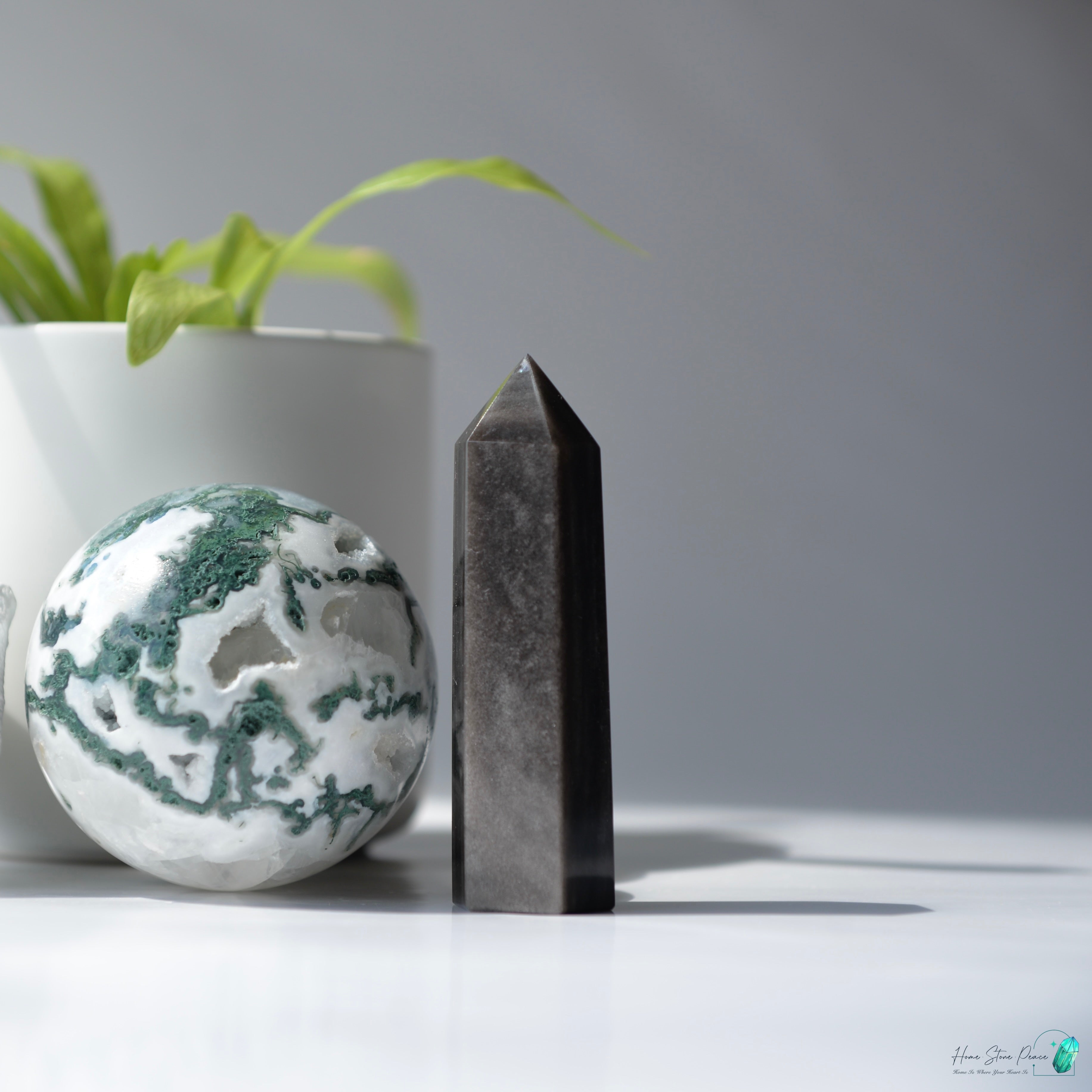 銀曜石小柱 Silver Sheen Obsidian Tower