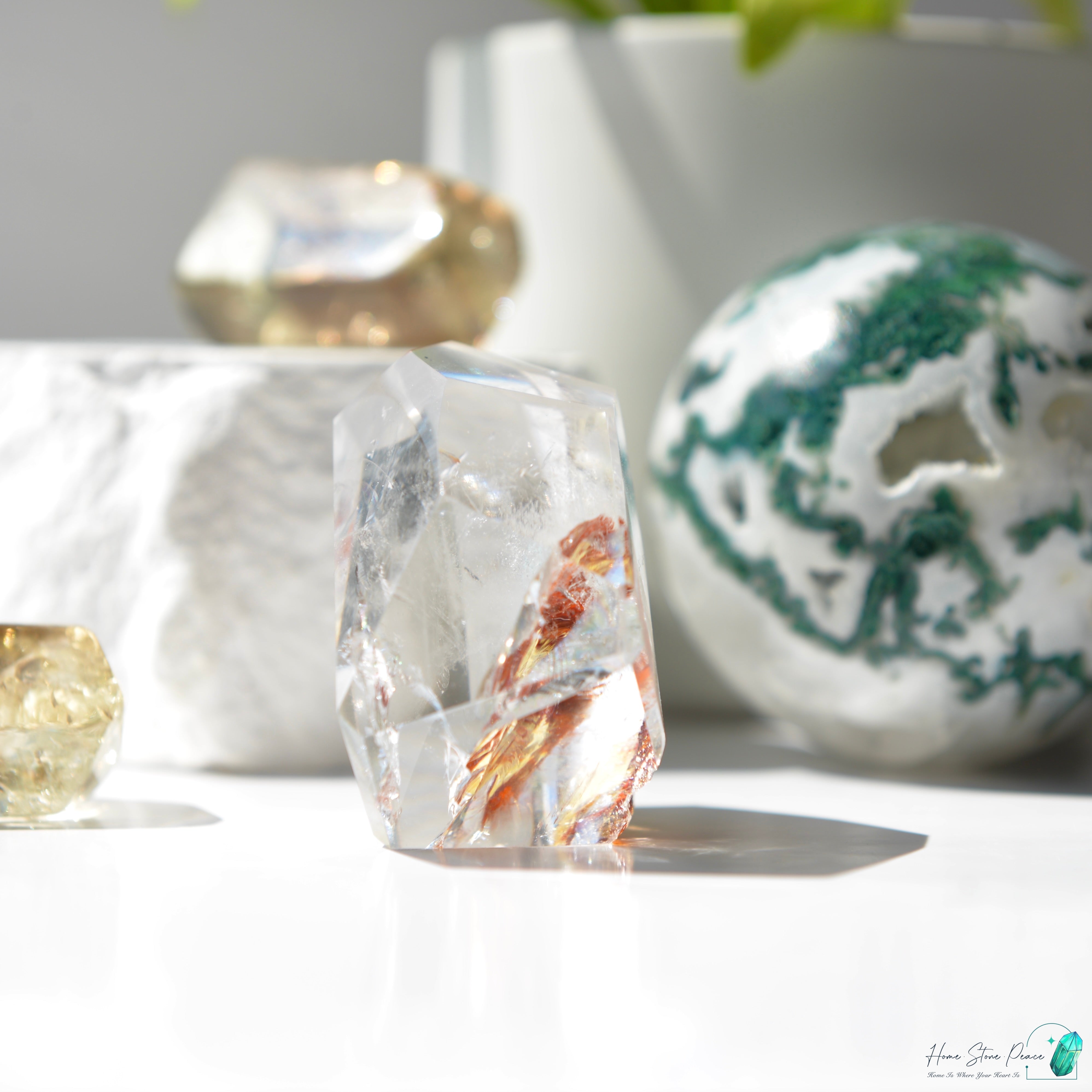 紅黃膠花水晶隨形(含彩虹)赤と黄色のヘマトイドクォーツ フリーフォーム