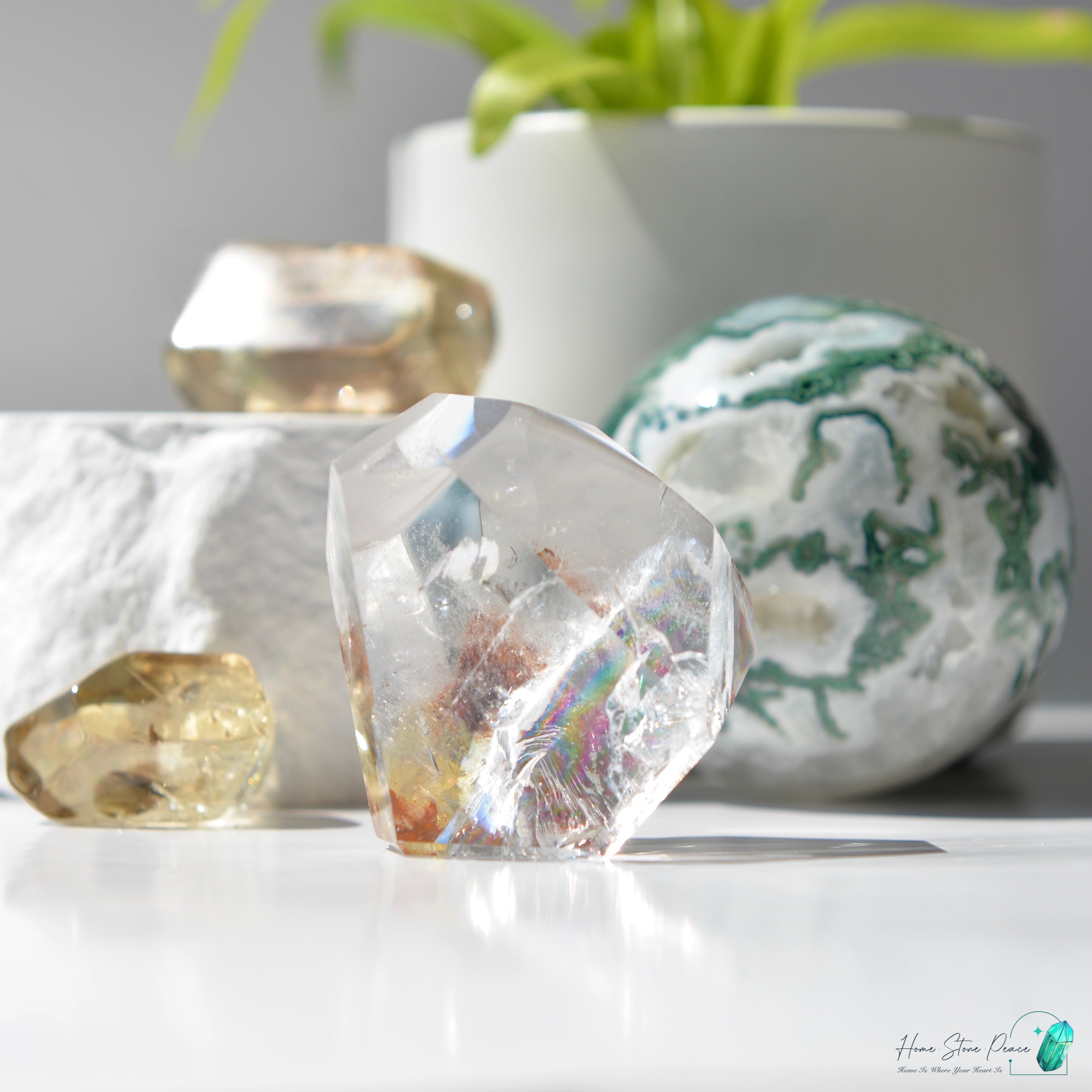 紅黃膠花水晶隨形(含彩虹)赤と黄色のヘマトイドクォーツ フリーフォーム