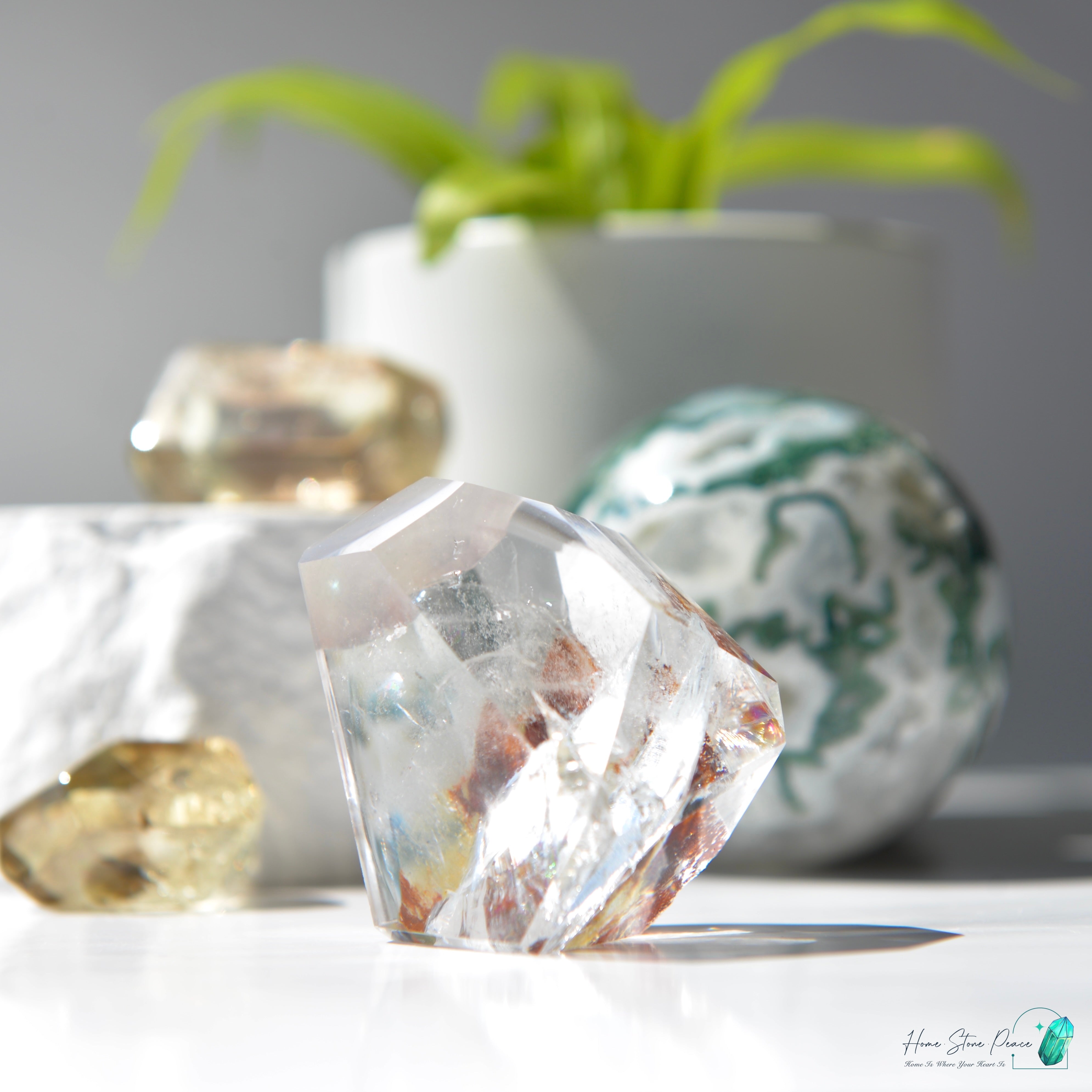 紅黃膠花水晶隨形(含彩虹)赤と黄色のヘマトイドクォーツ フリーフォーム