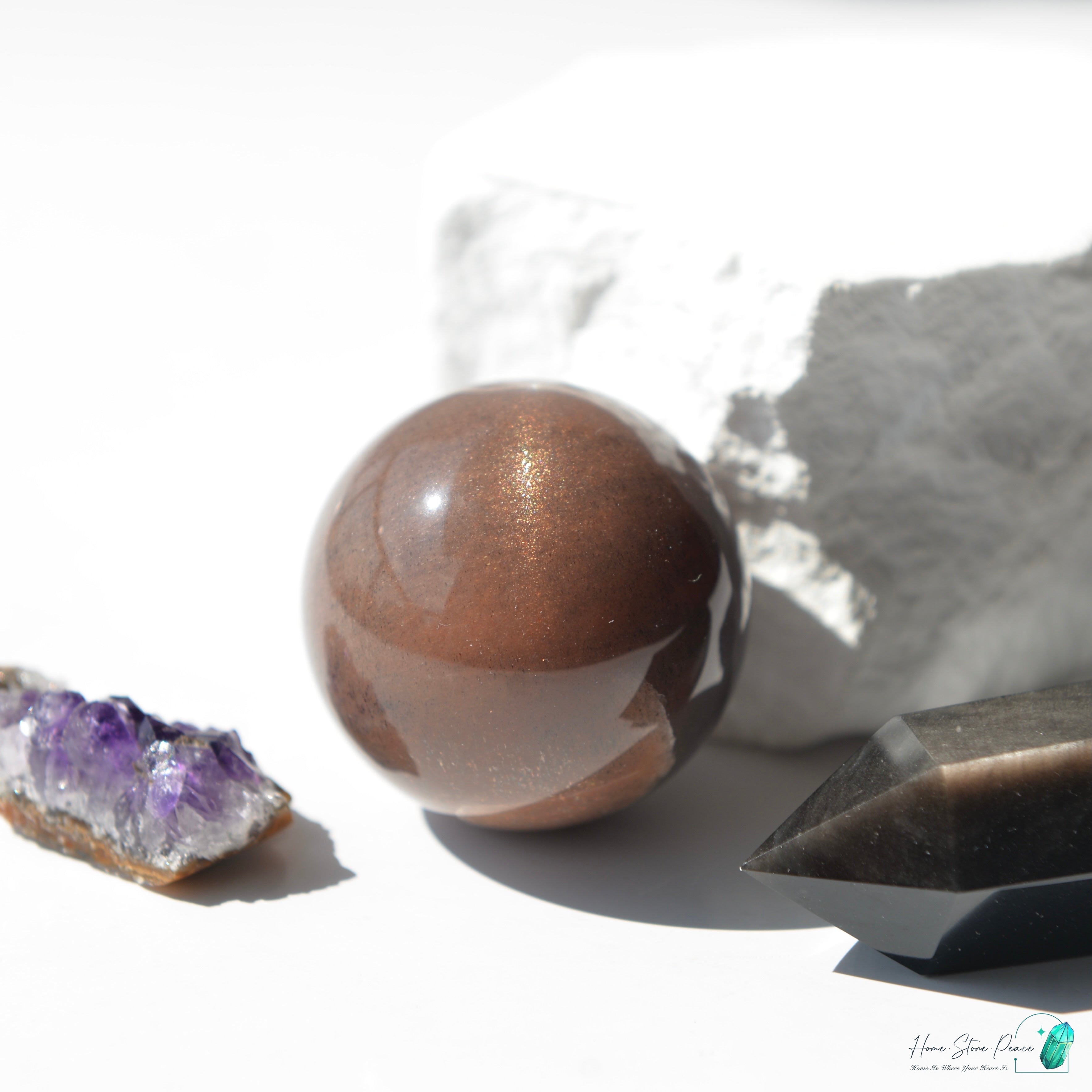 黑橙月亮石球 ブラックオレンジムーンストーン球