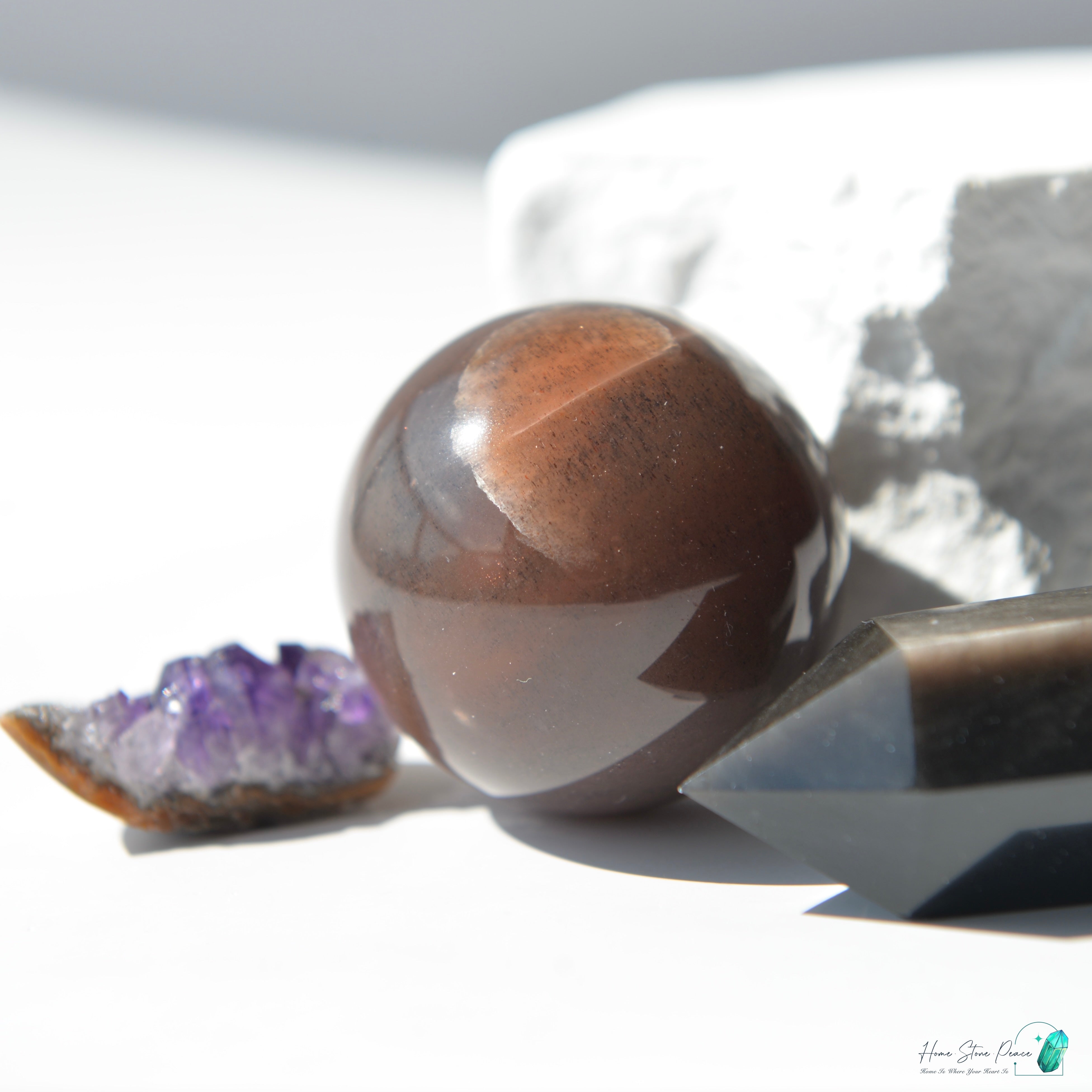 黑橙月亮石球 ブラックオレンジムーンストーン球