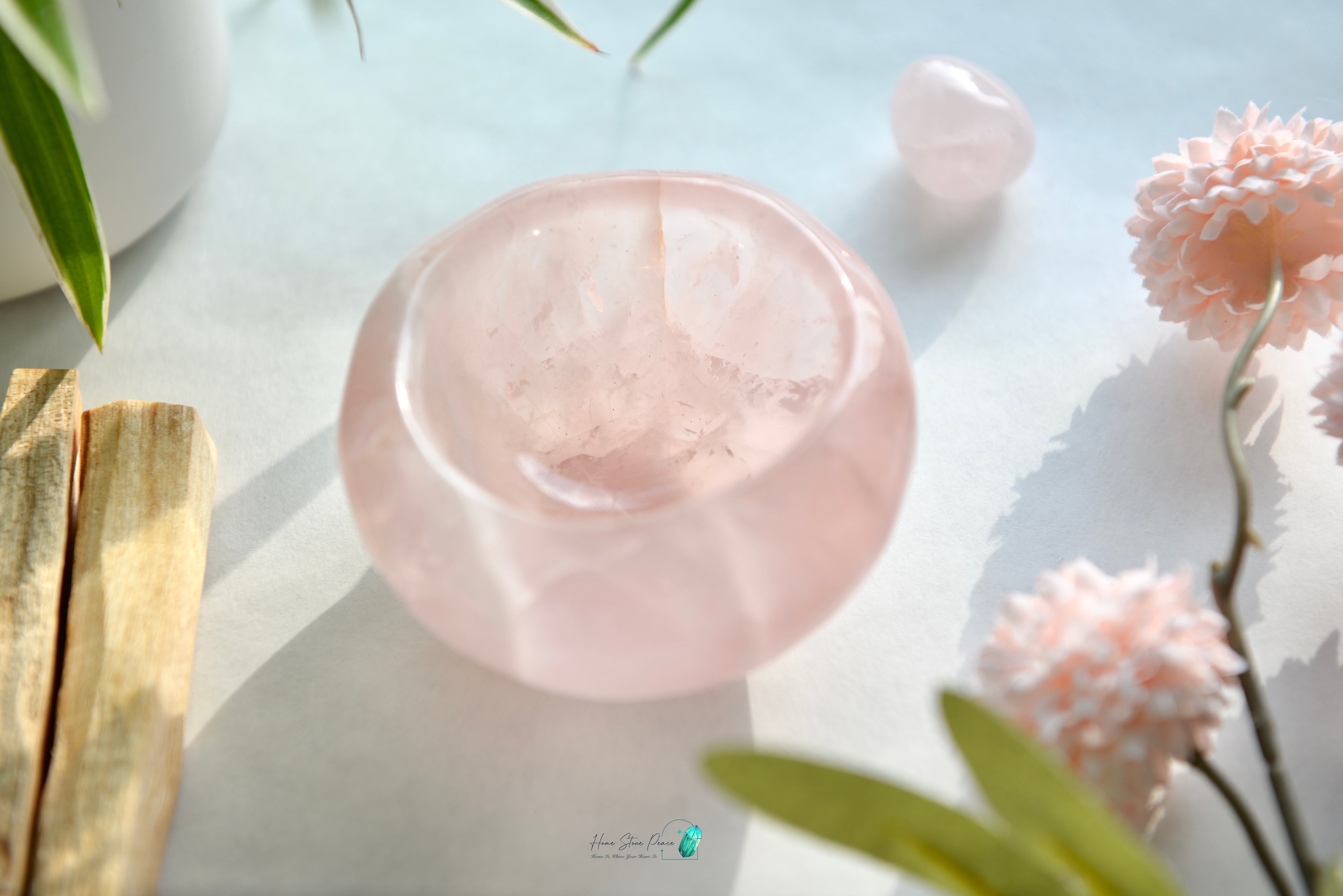 全手工粉紅水晶ボウル 手作りローズクォーツボウル