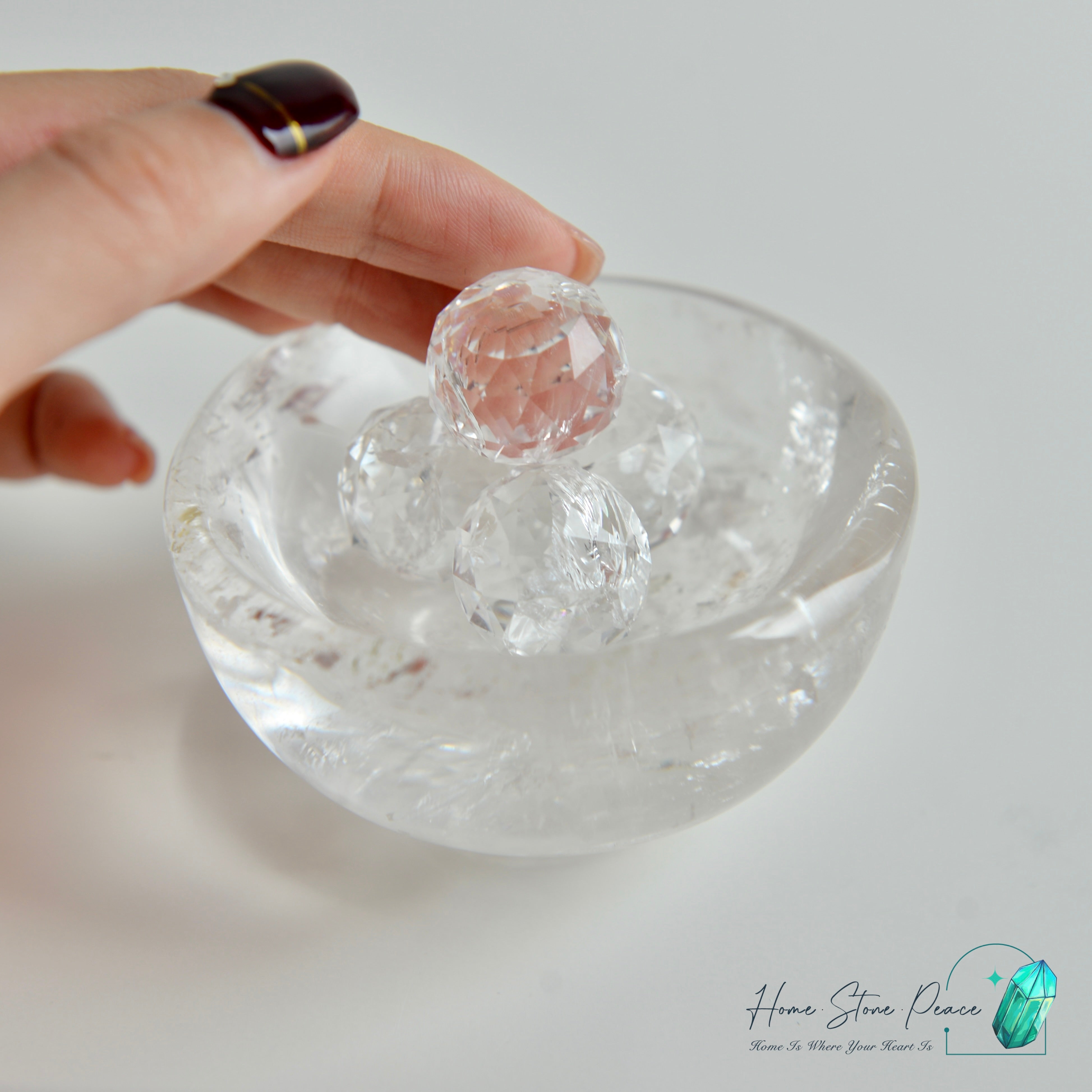 多面彩虹白水晶小球 虹付きミニファセットクリアクォーツボール