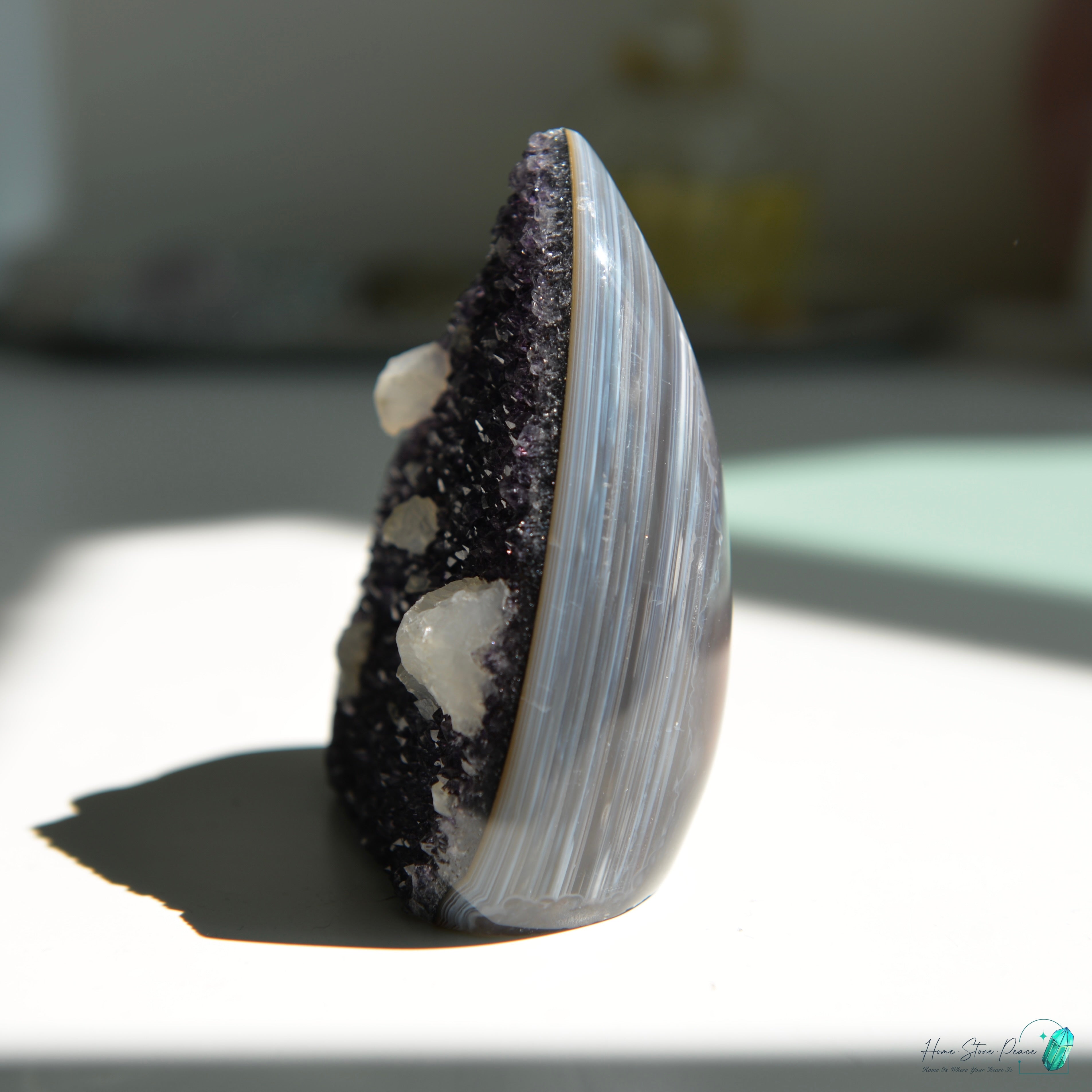 藍瑪瑙邊紫水晶方解石共生火焰 Blue Agate Amethyst with Calcite Flame