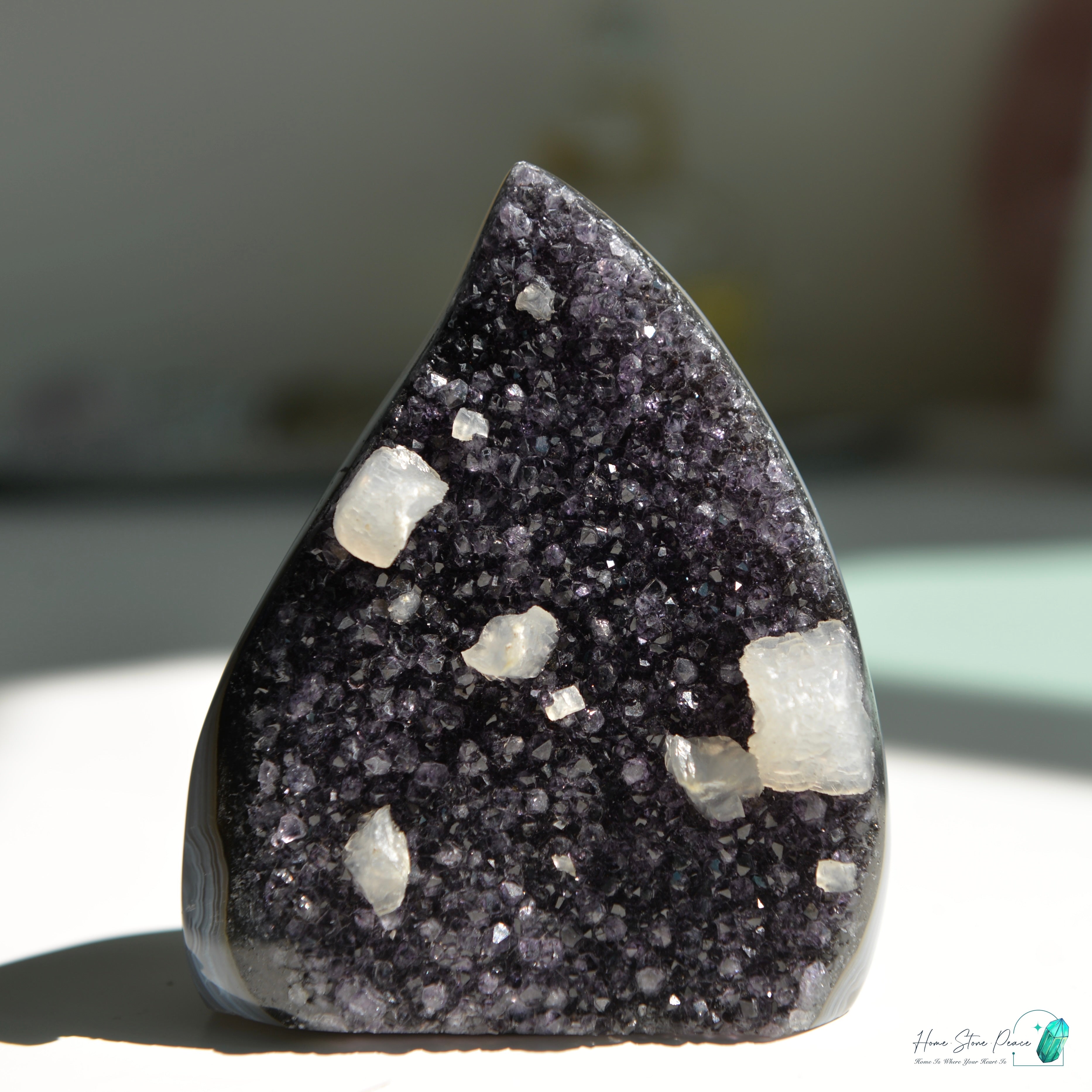 藍瑪瑙邊紫水晶方解石共生火焰 Blue Agate Amethyst with Calcite Flame