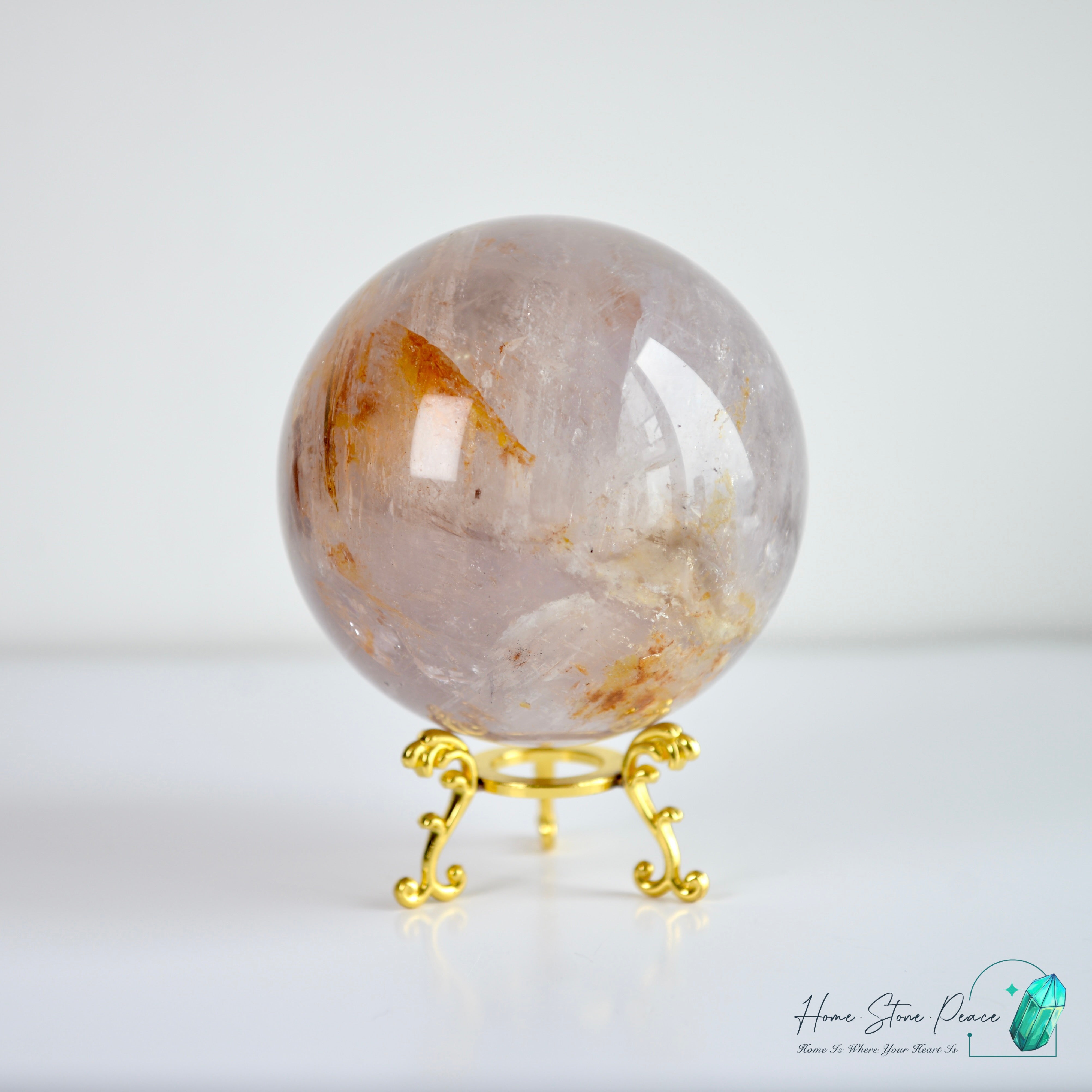 大紫骸骨水晶球黃金療癒者共生(含水膽)Large Skeletal Amethyst Sphere with Golden Healer & Enhydro