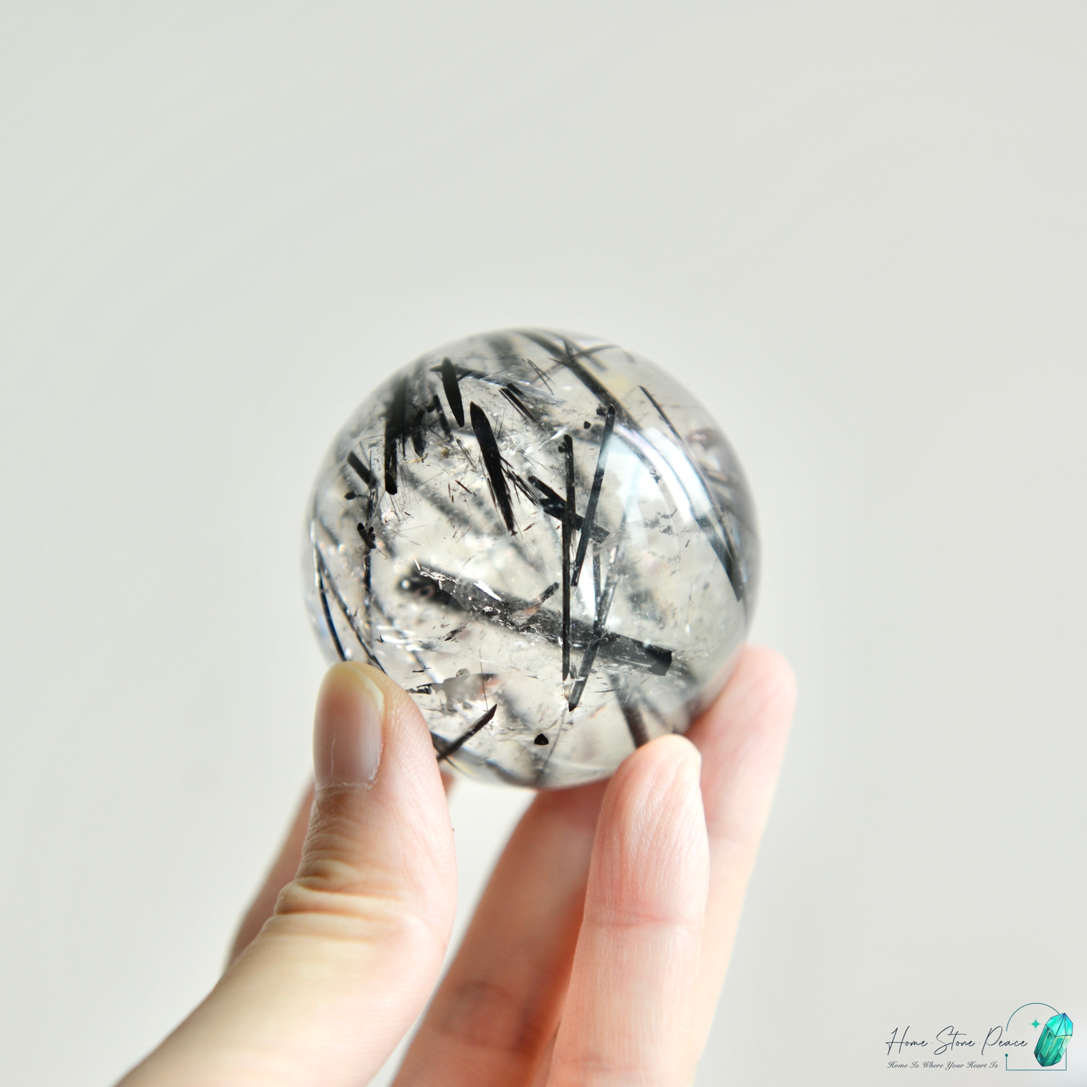 黑碧璽黑髮晶共生白水晶球 Black Tourmaline Black Rutiles in Quartz