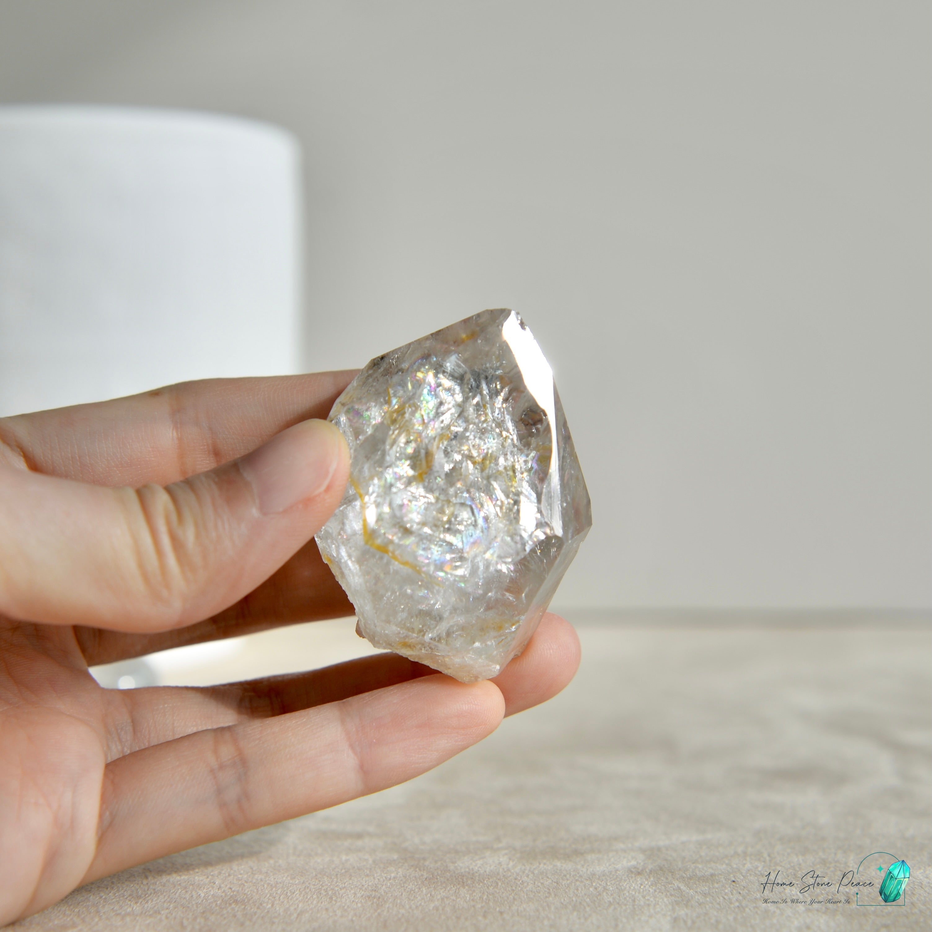 美國紐約黄金療癒者赫基蒙鑽石 New York Herkimer Diamond with Golden Healer with Rainbows