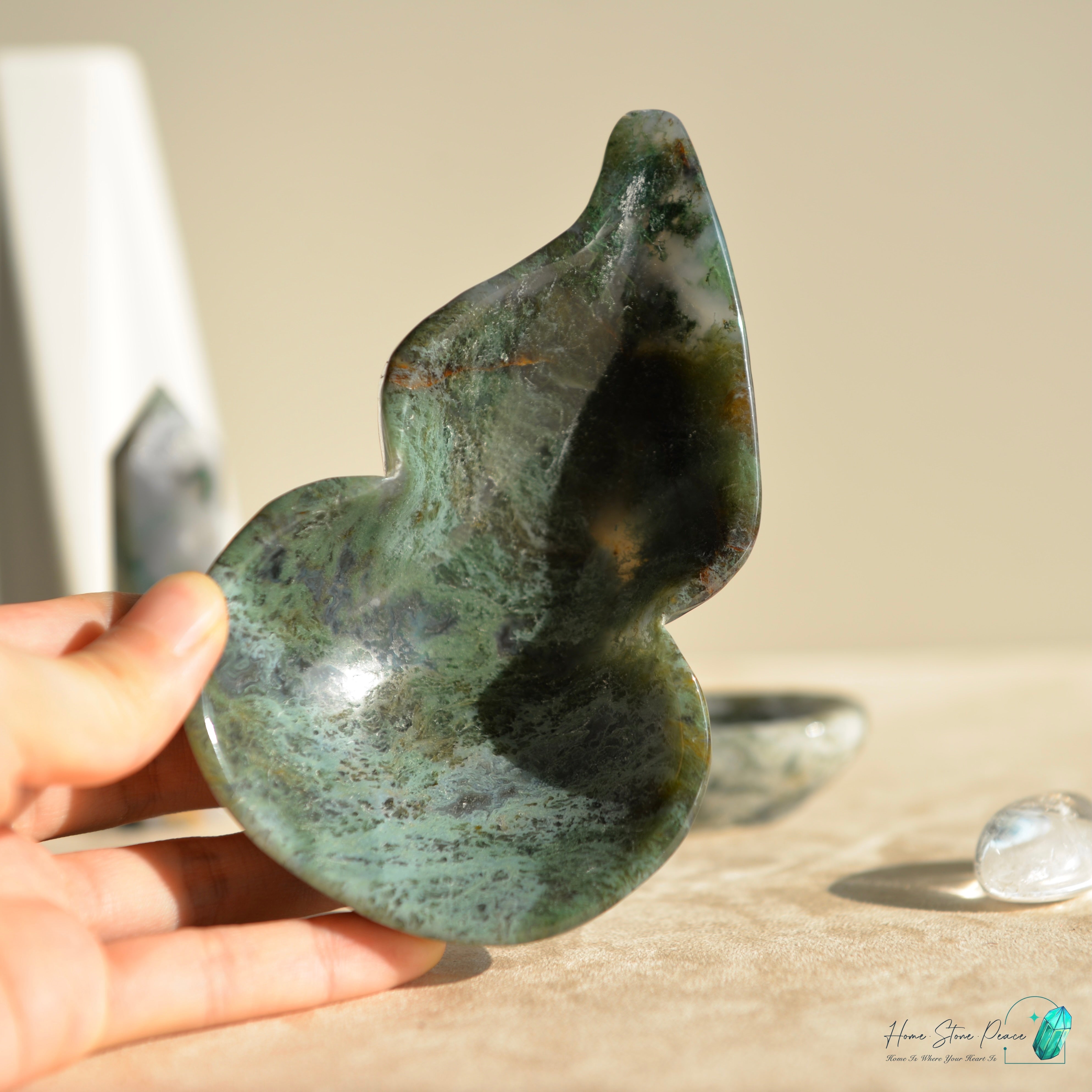 葫蘆形水草瑪瑙碟 Hu Lu Shape Moss Agate Dish