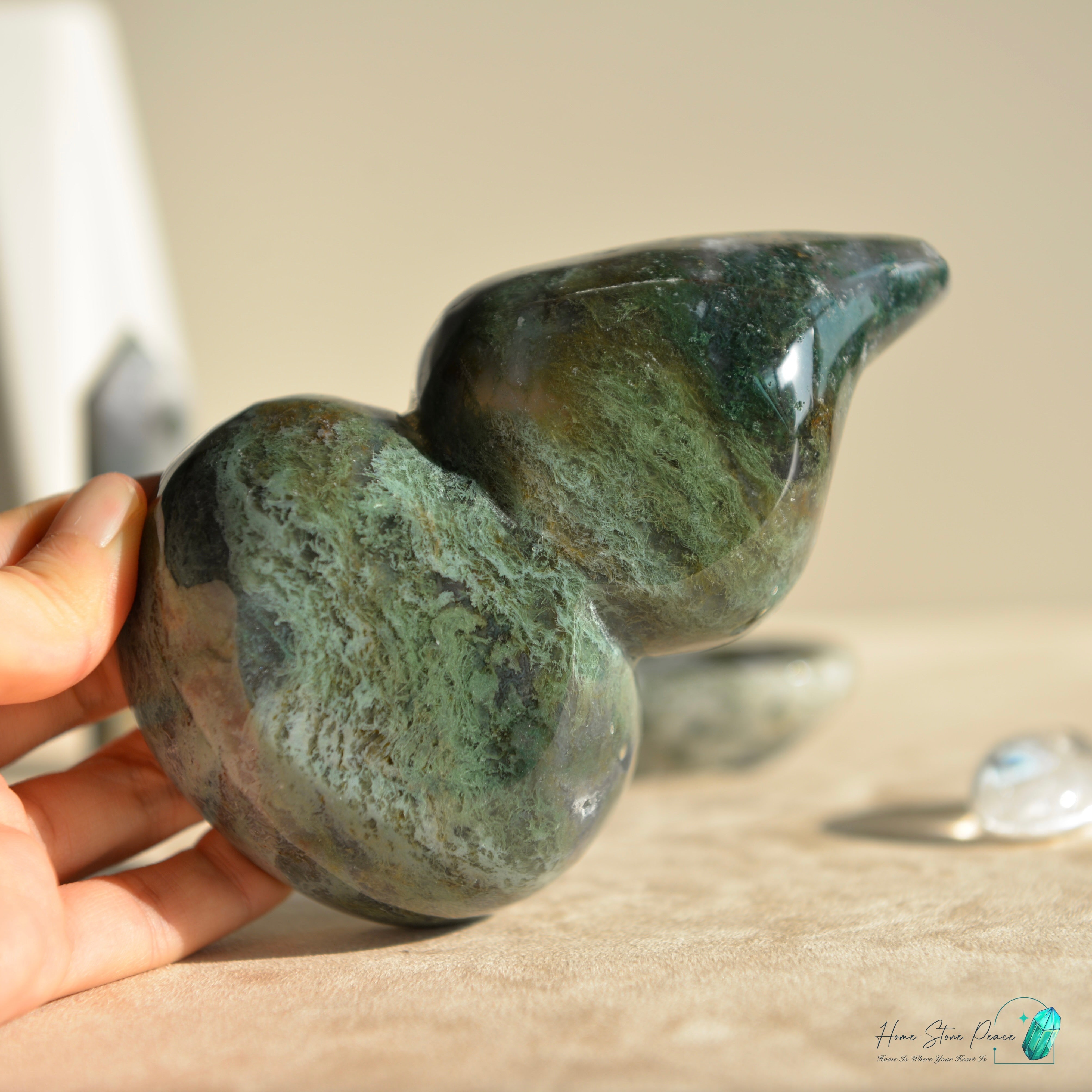 葫蘆形水草瑪瑙碟 Hu Lu Shape Moss Agate Dish