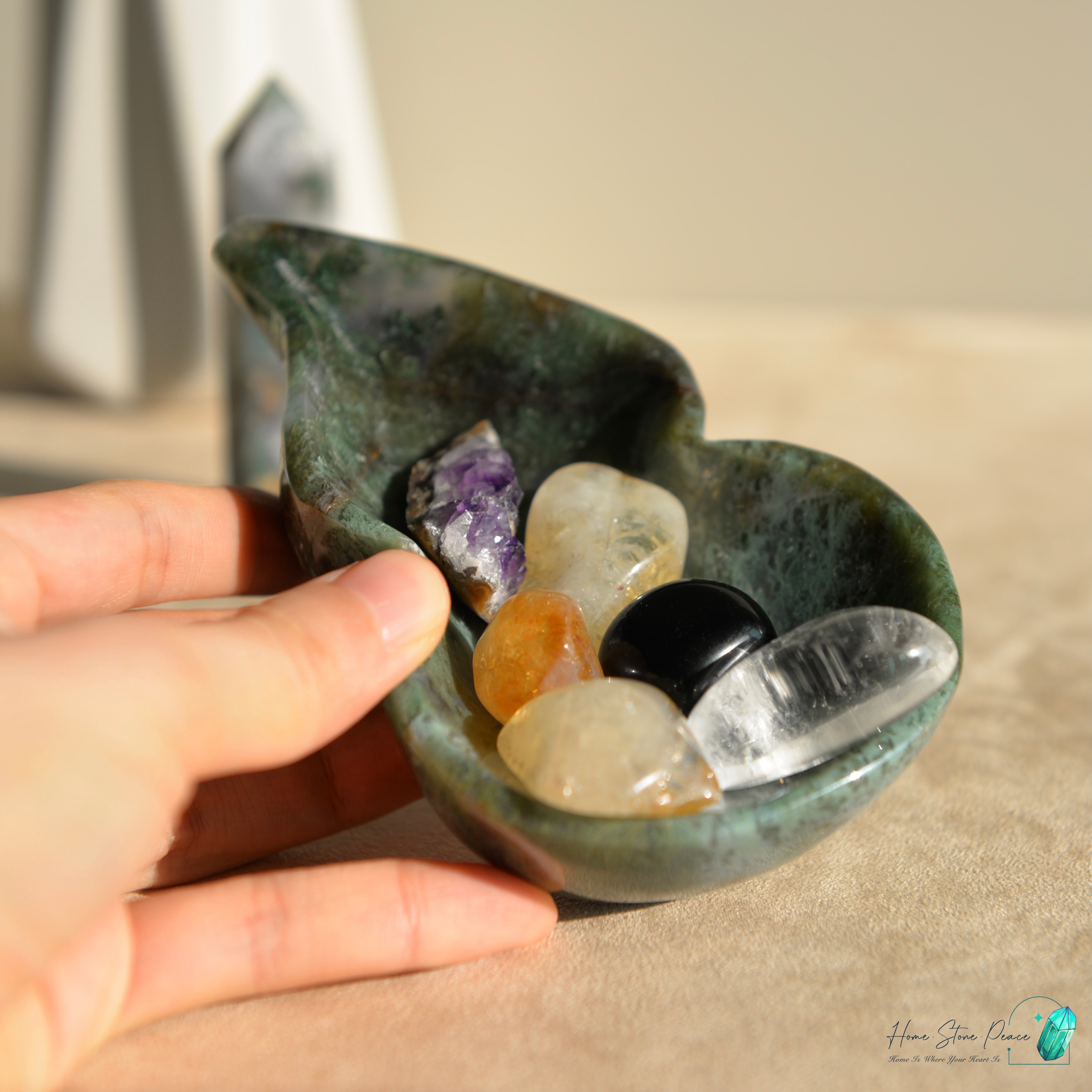 葫蘆形水草瑪瑙碟 Hu Lu Shape Moss Agate Dish