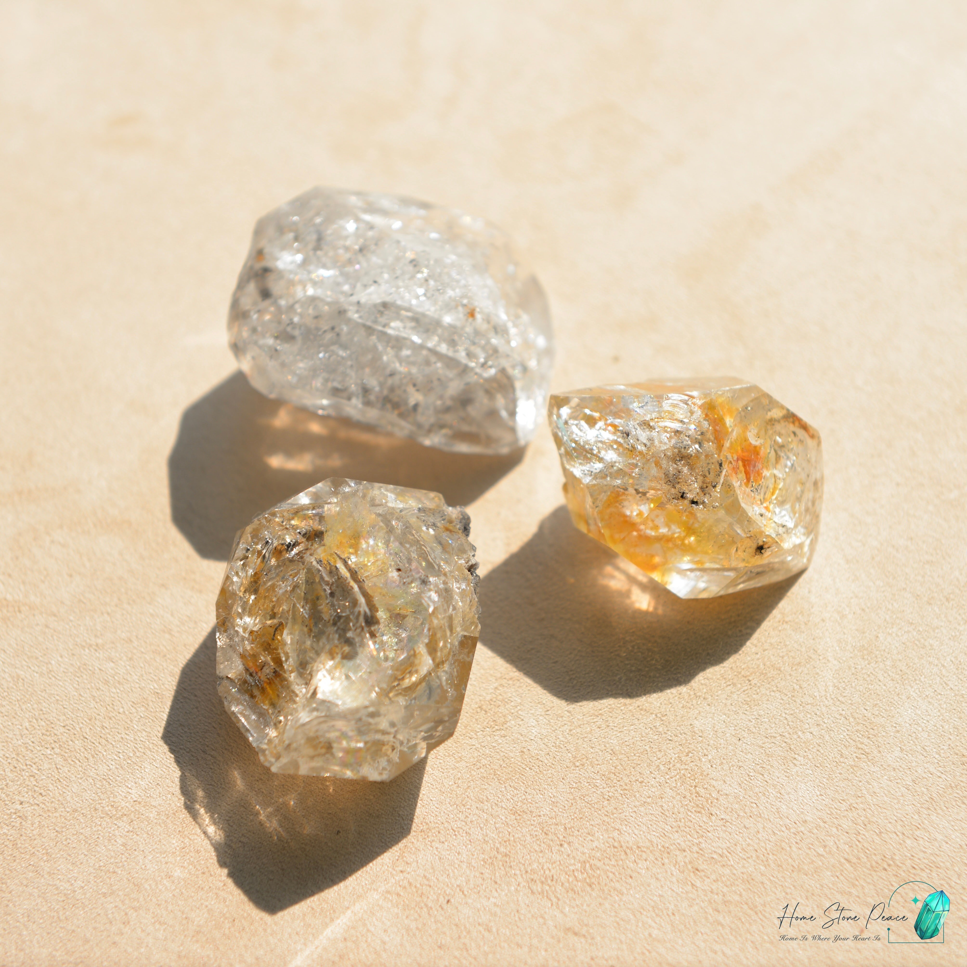 美國紐約彩虹骸骨黑金赫基蒙鑽石 Rainbow New York Herkimer Diamond with Golden Healer & Hydrocarbon
