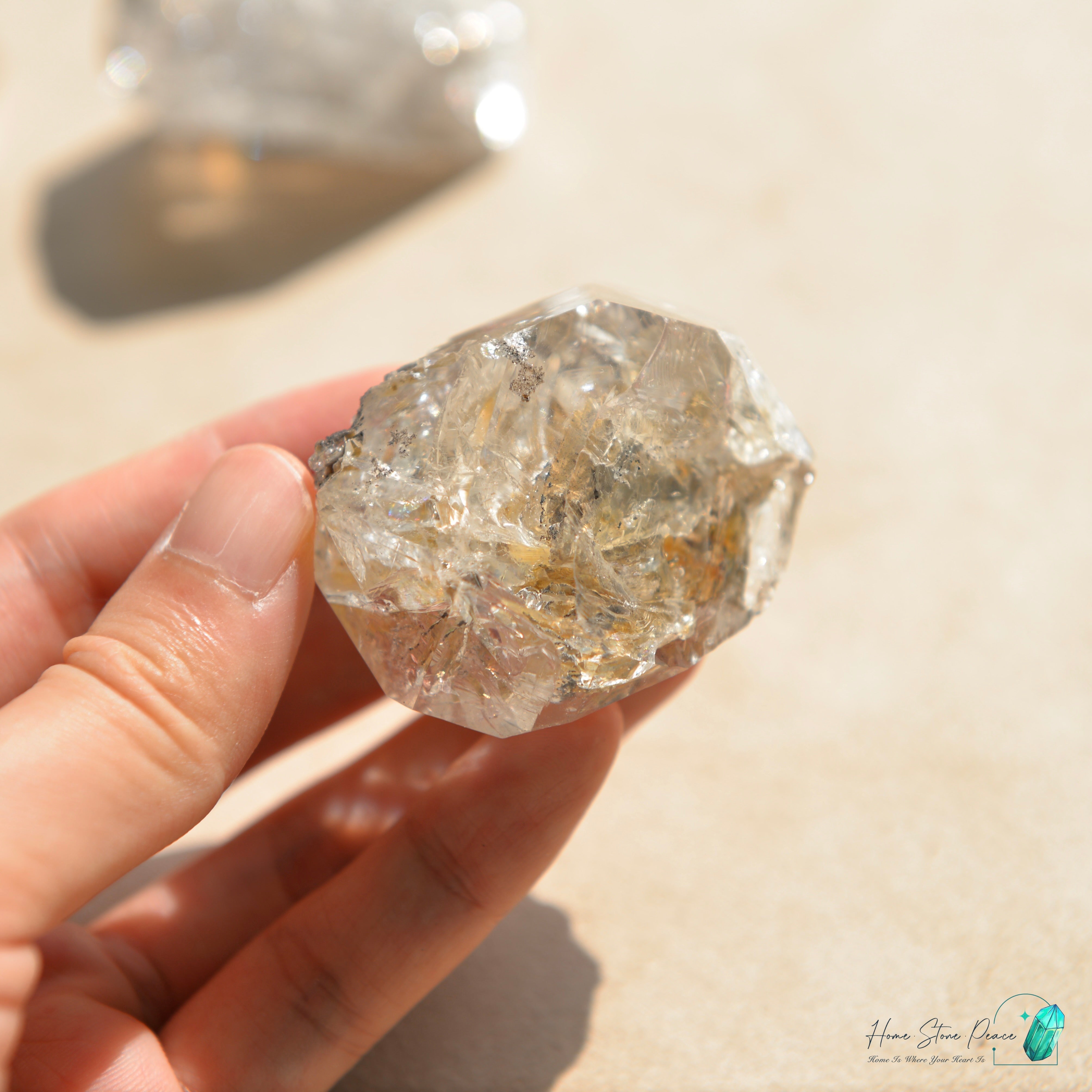 美國紐約彩虹骸骨黑金赫基蒙鑽石 Rainbow New York Herkimer Diamond with Golden Healer & Hydrocarbon
