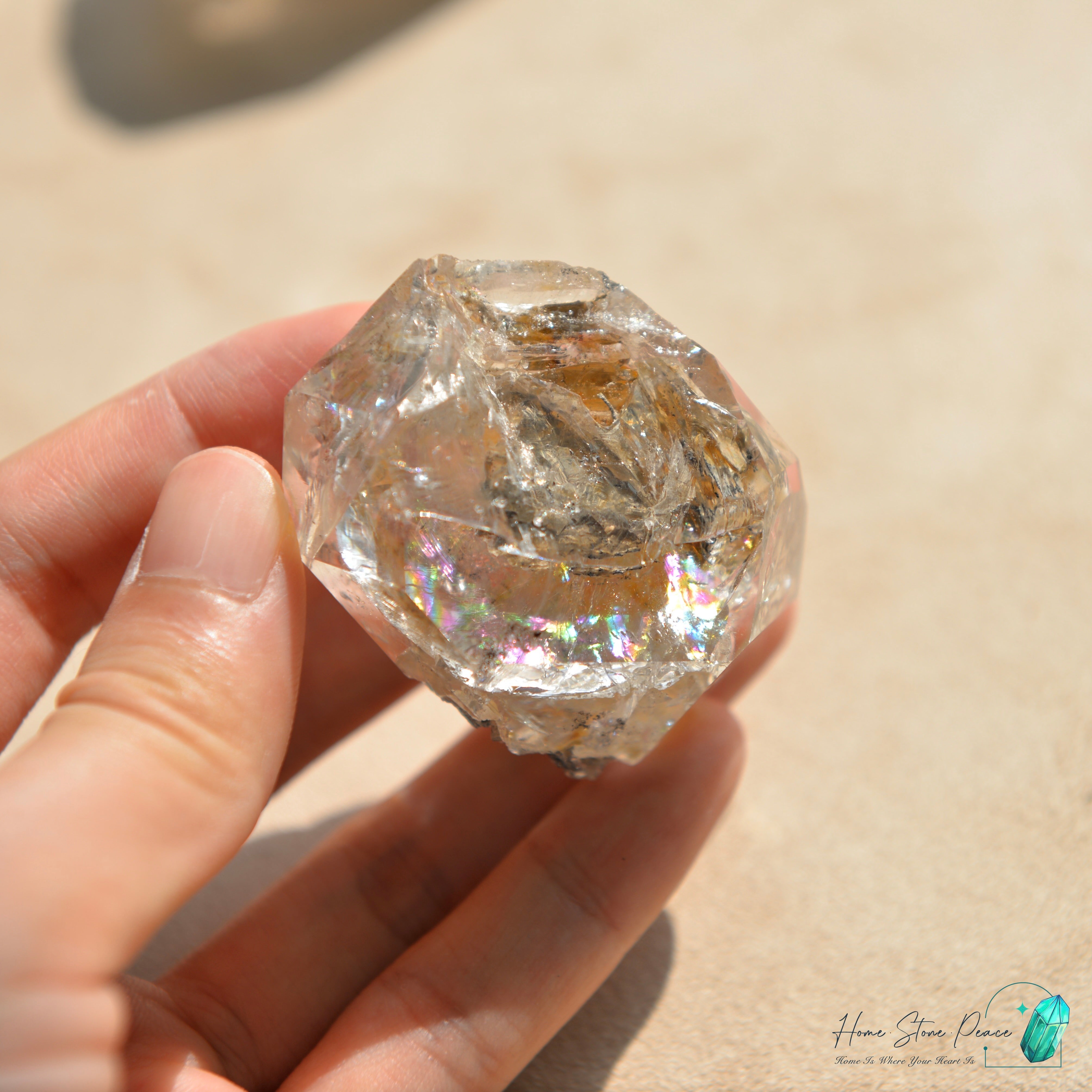 美國紐約彩虹骸骨黑金赫基蒙鑽石 Rainbow New York Herkimer Diamond with Golden Healer & Hydrocarbon