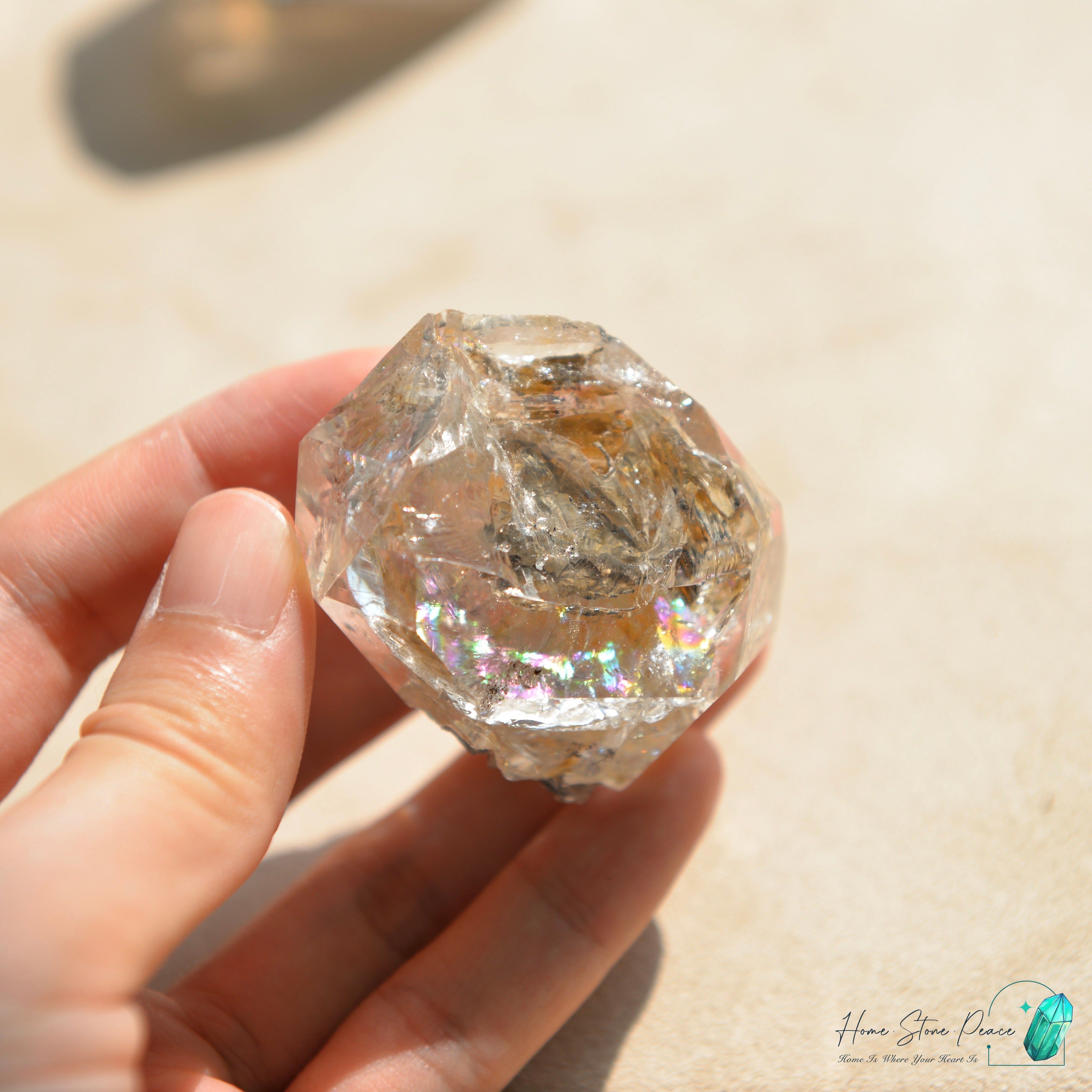 美國紐約彩虹骸骨黑金赫基蒙鑽石 Rainbow New York Herkimer Diamond with Golden Healer & Hydrocarbon