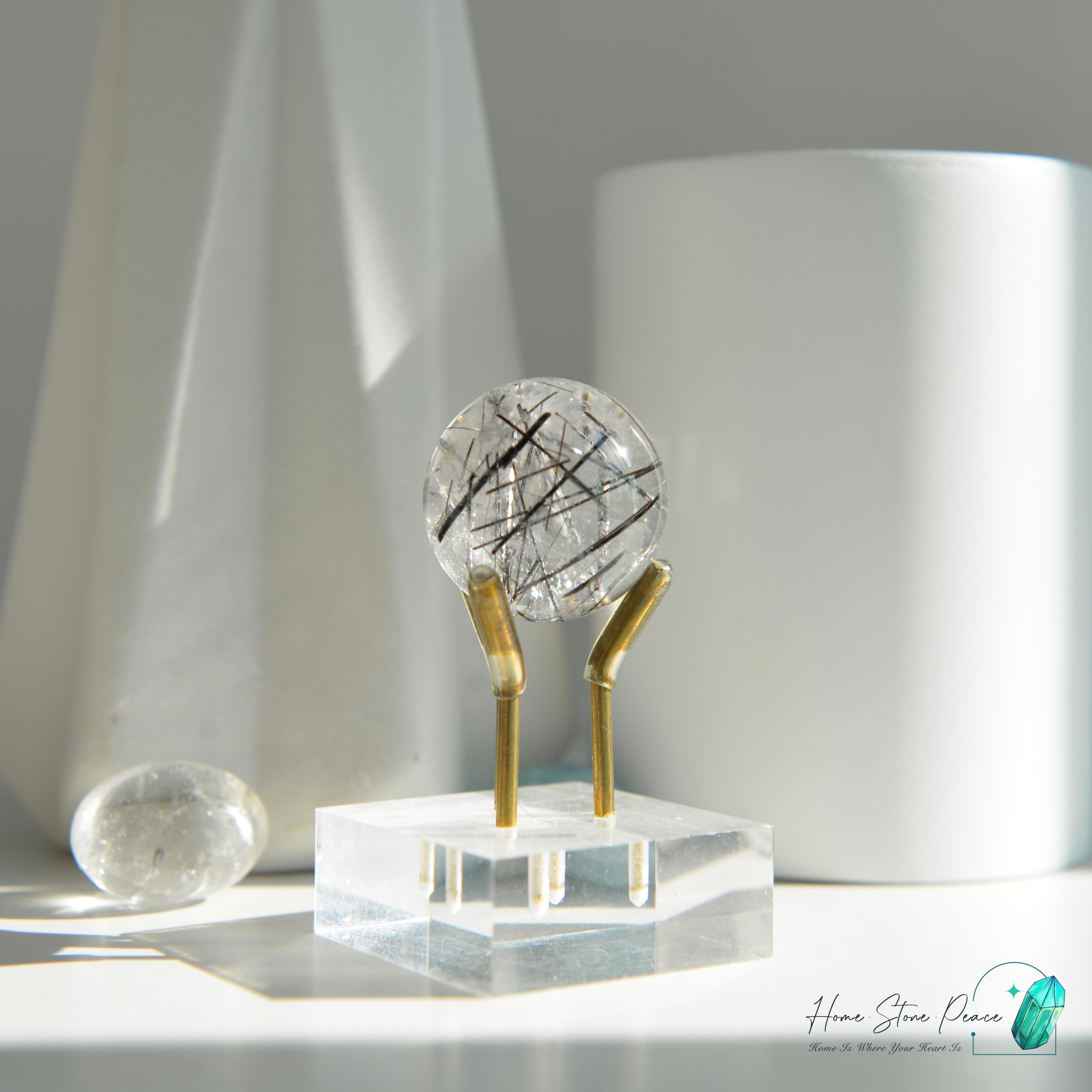 黑碧璽黑髮晶共生白水晶球 Black Tourmaline Black Rutiles in Quartz