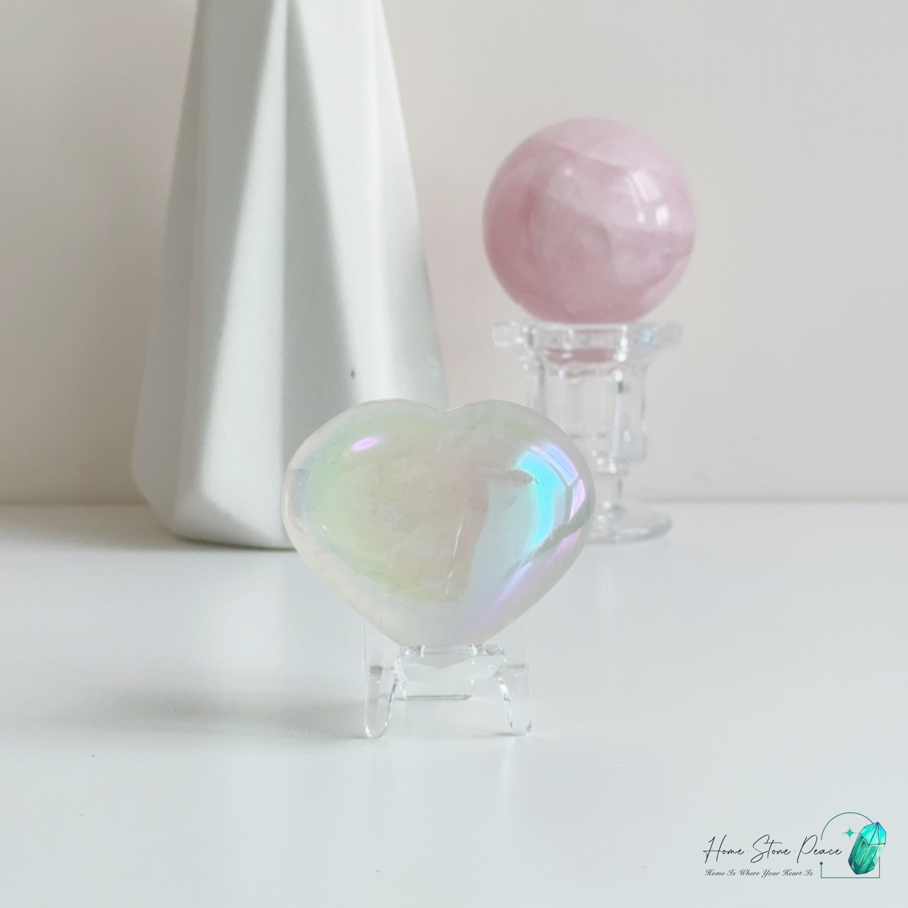 天使光鍍彩白水晶心 Aura Clear Quartz Heart
