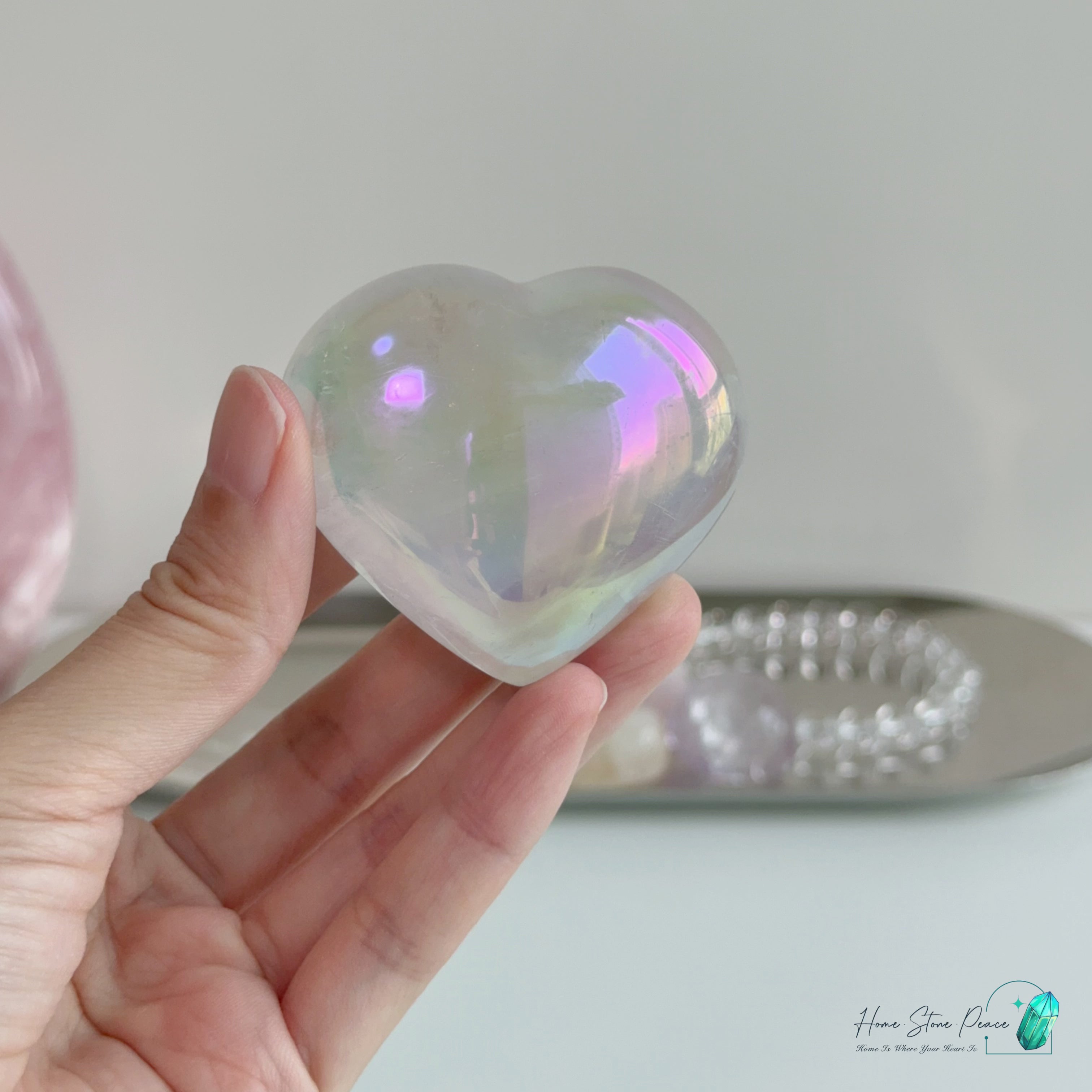 天使光鍍彩白水晶心 Aura Clear Quartz Heart