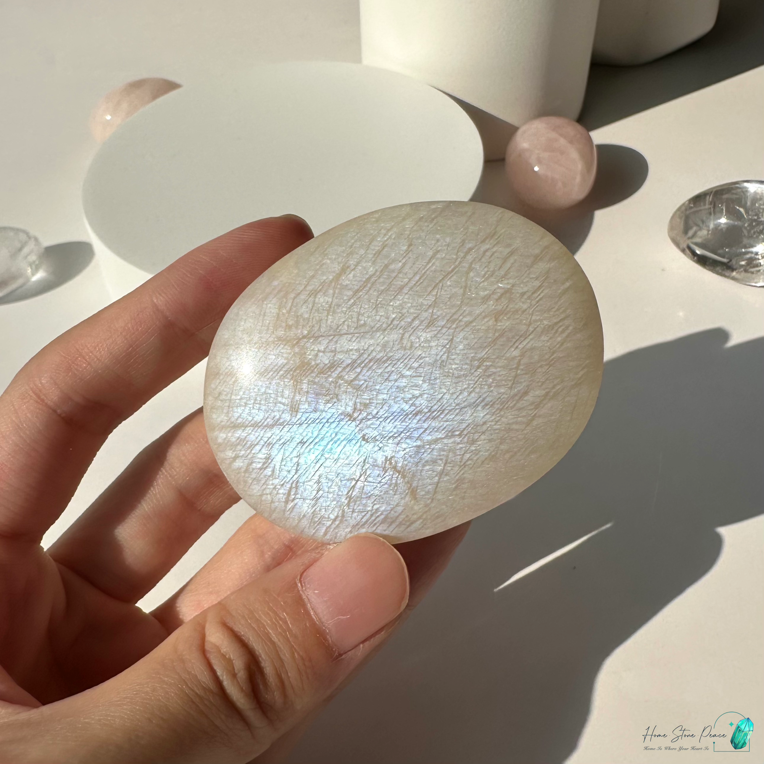 タン桑尼亞月光石手握り石 タンザニア産ムーンストーン パームストーン