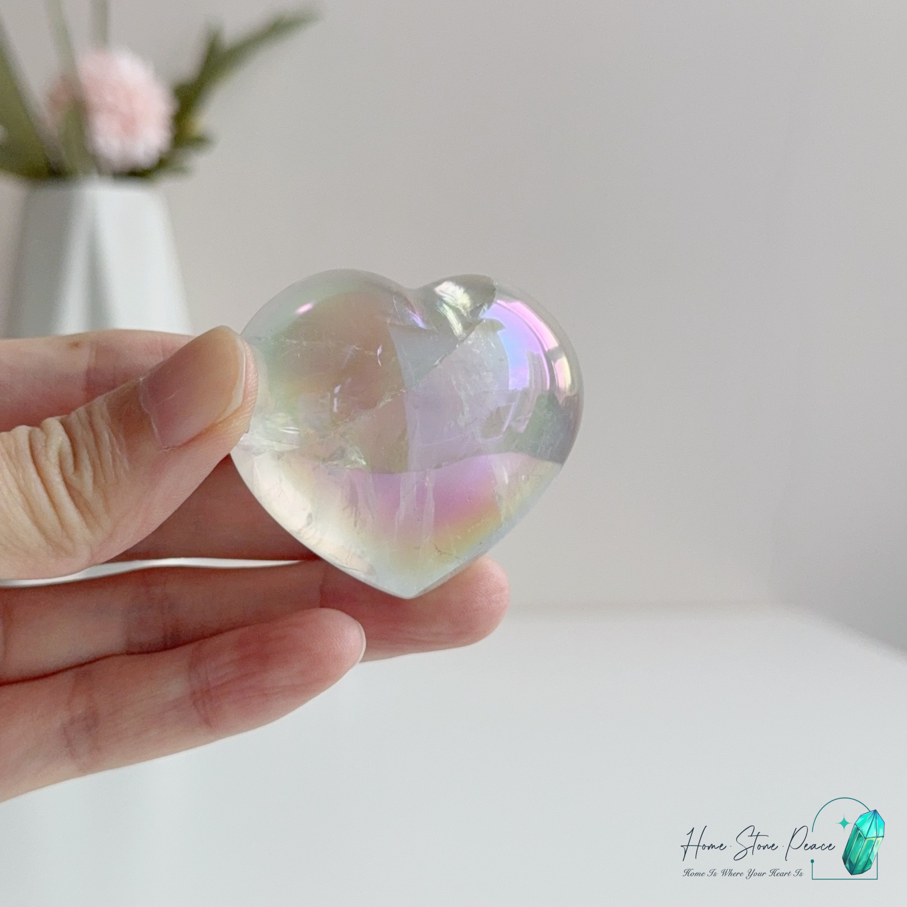 天使光鍍彩白水晶心 Aura Clear Quartz Heart