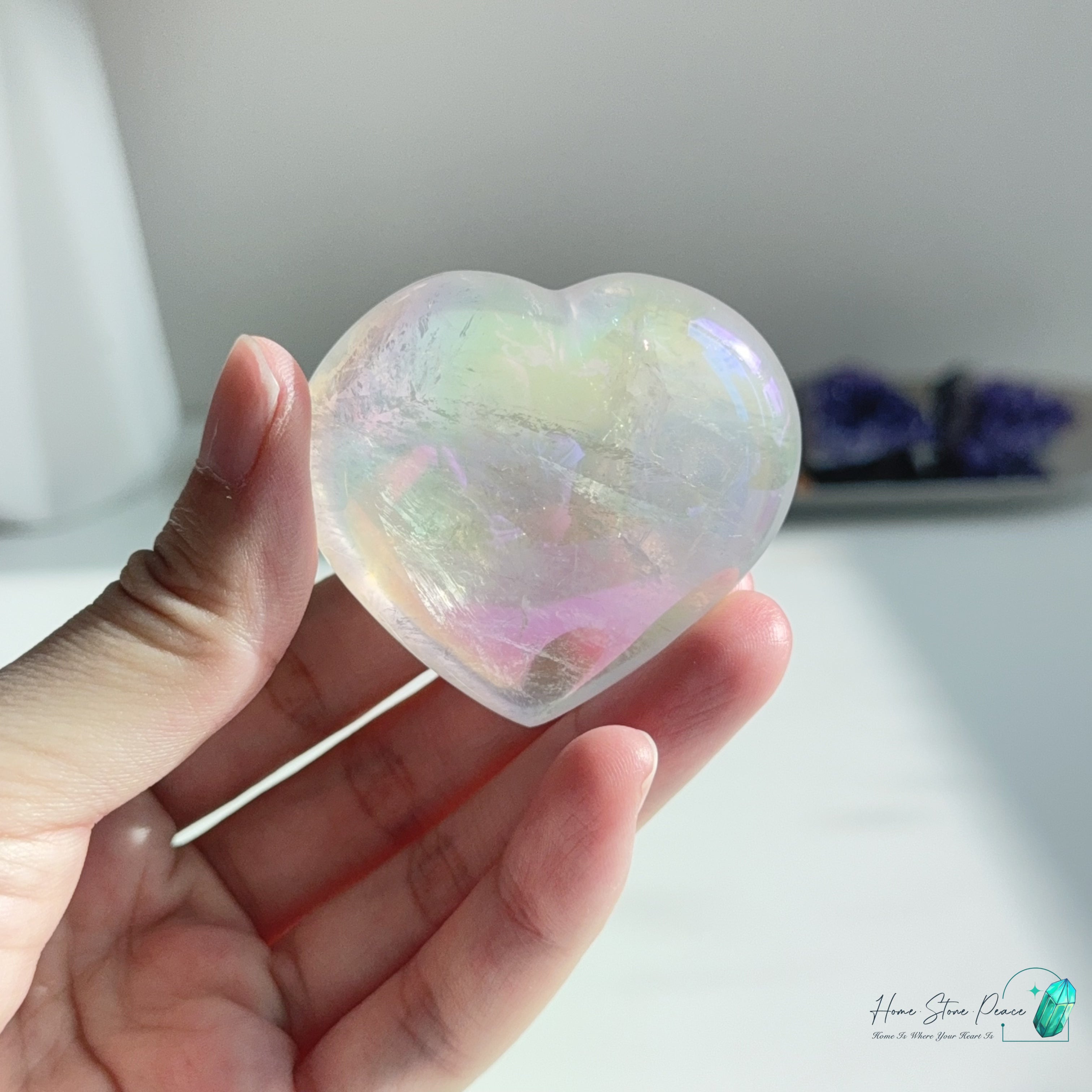 天使光鍍彩白水晶心 Aura Clear Quartz Heart