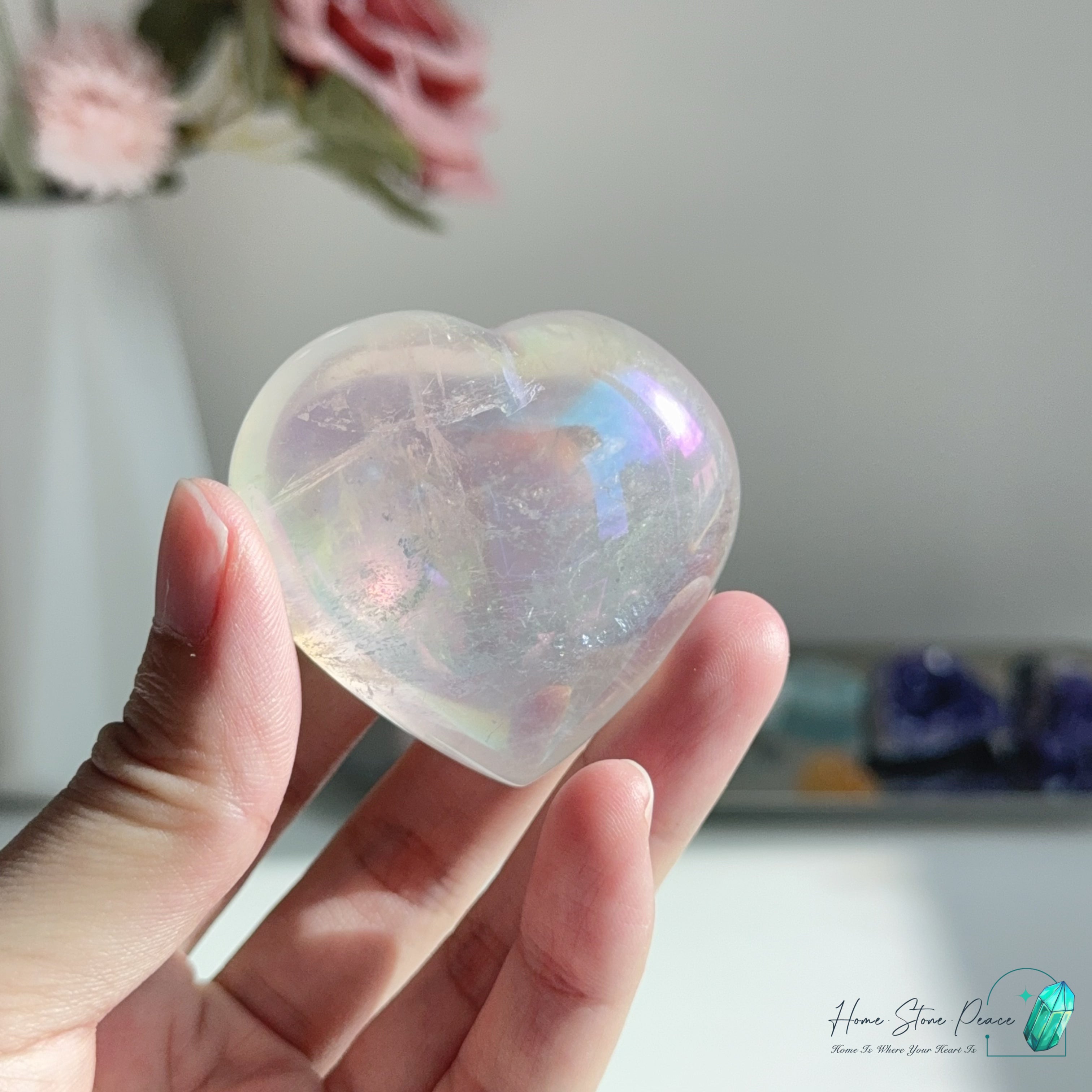 天使光鍍彩白水晶心 Aura Clear Quartz Heart
