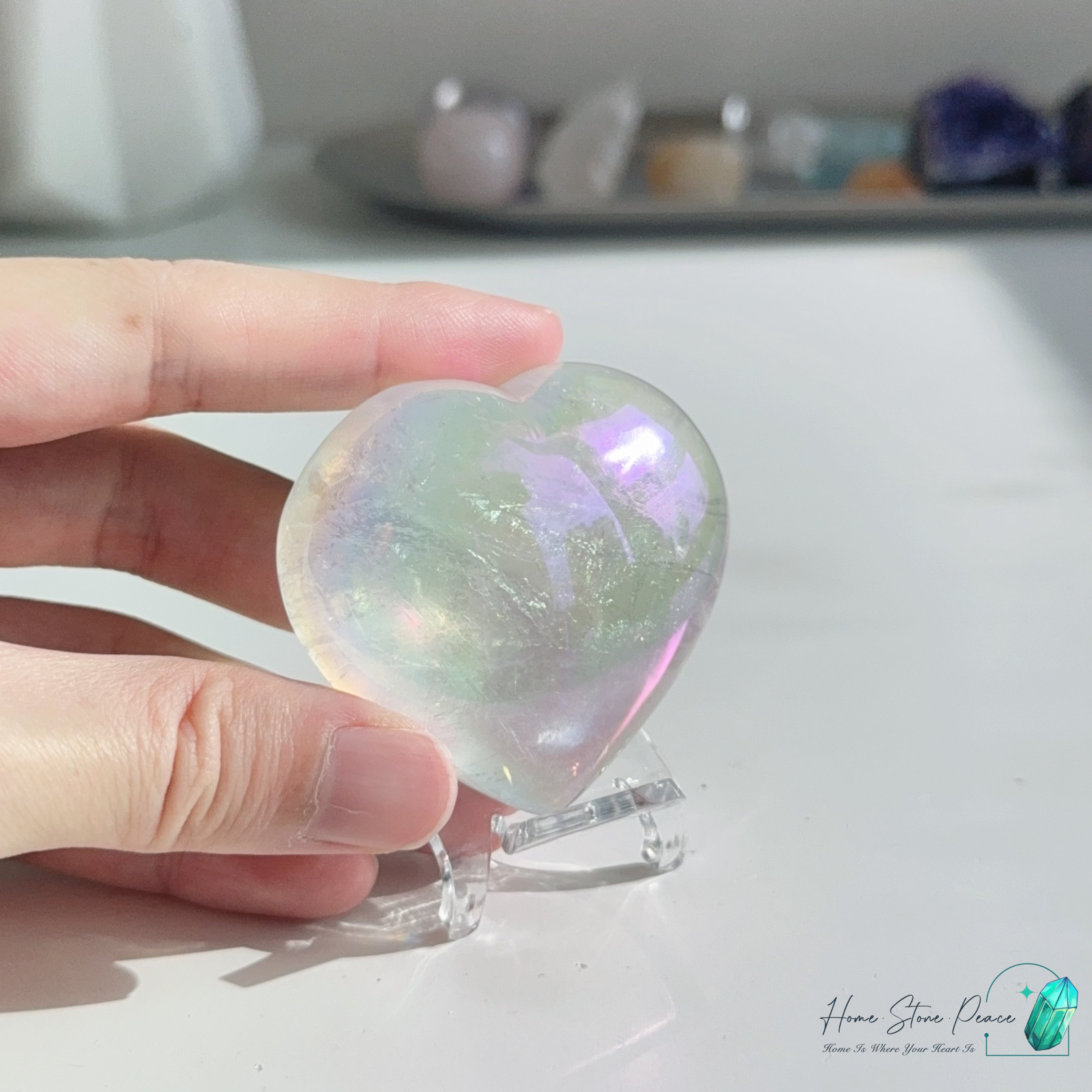 天使光鍍彩白水晶心 Aura Clear Quartz Heart