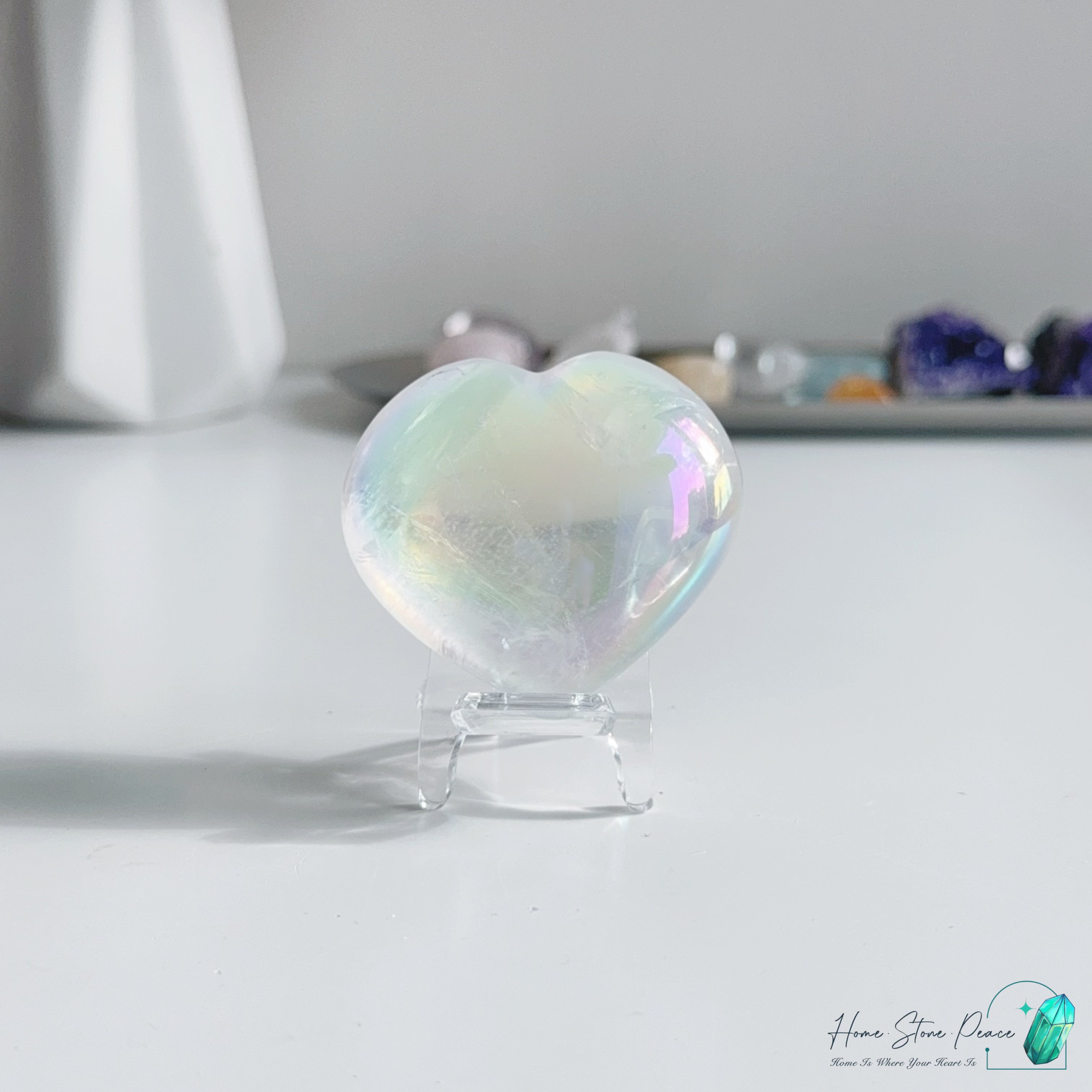 天使光鍍彩白水晶心 Aura Clear Quartz Heart