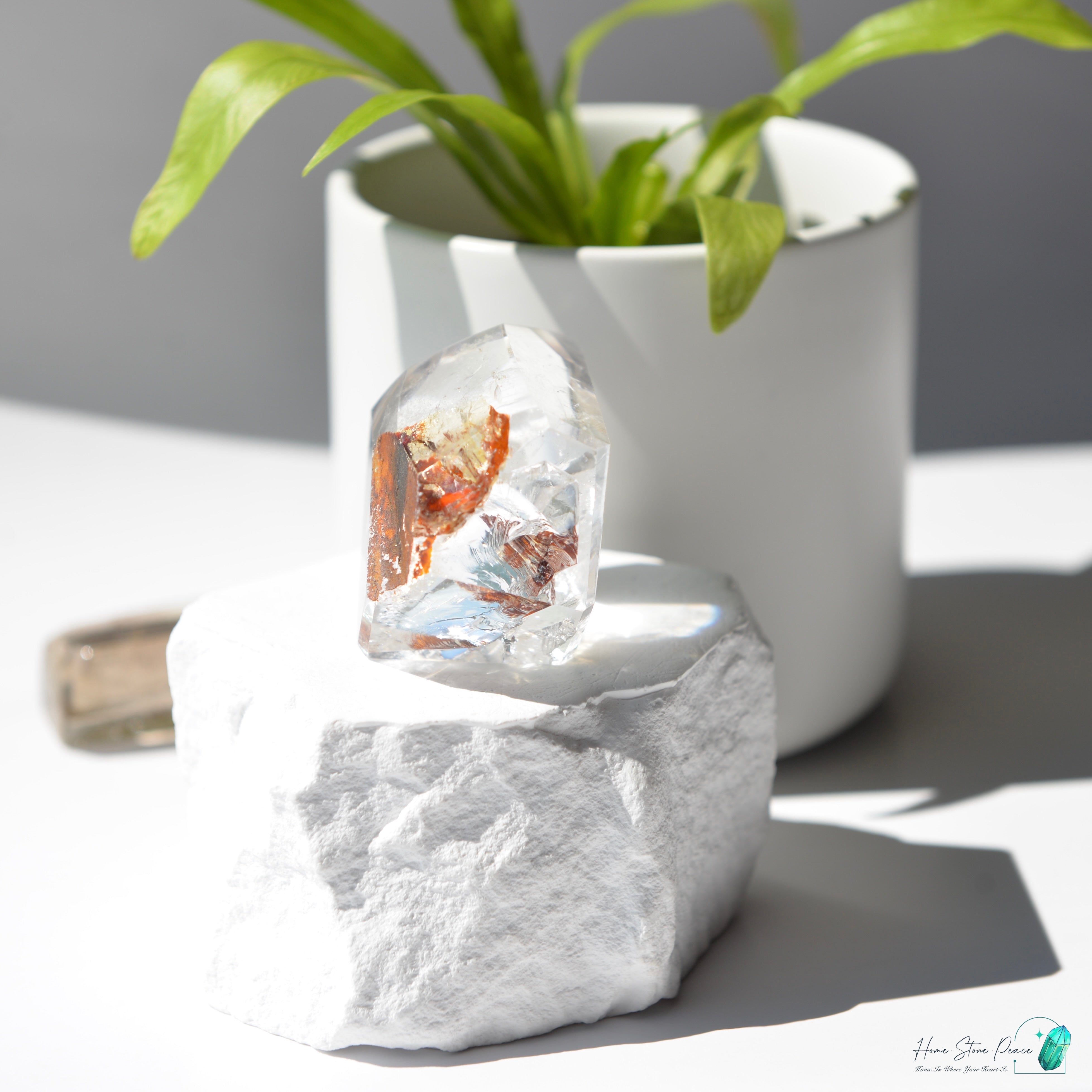 紅黃膠花水晶隨形（含彩虹）赤と黄色のヘマトイドクォーツ フリーフォーム