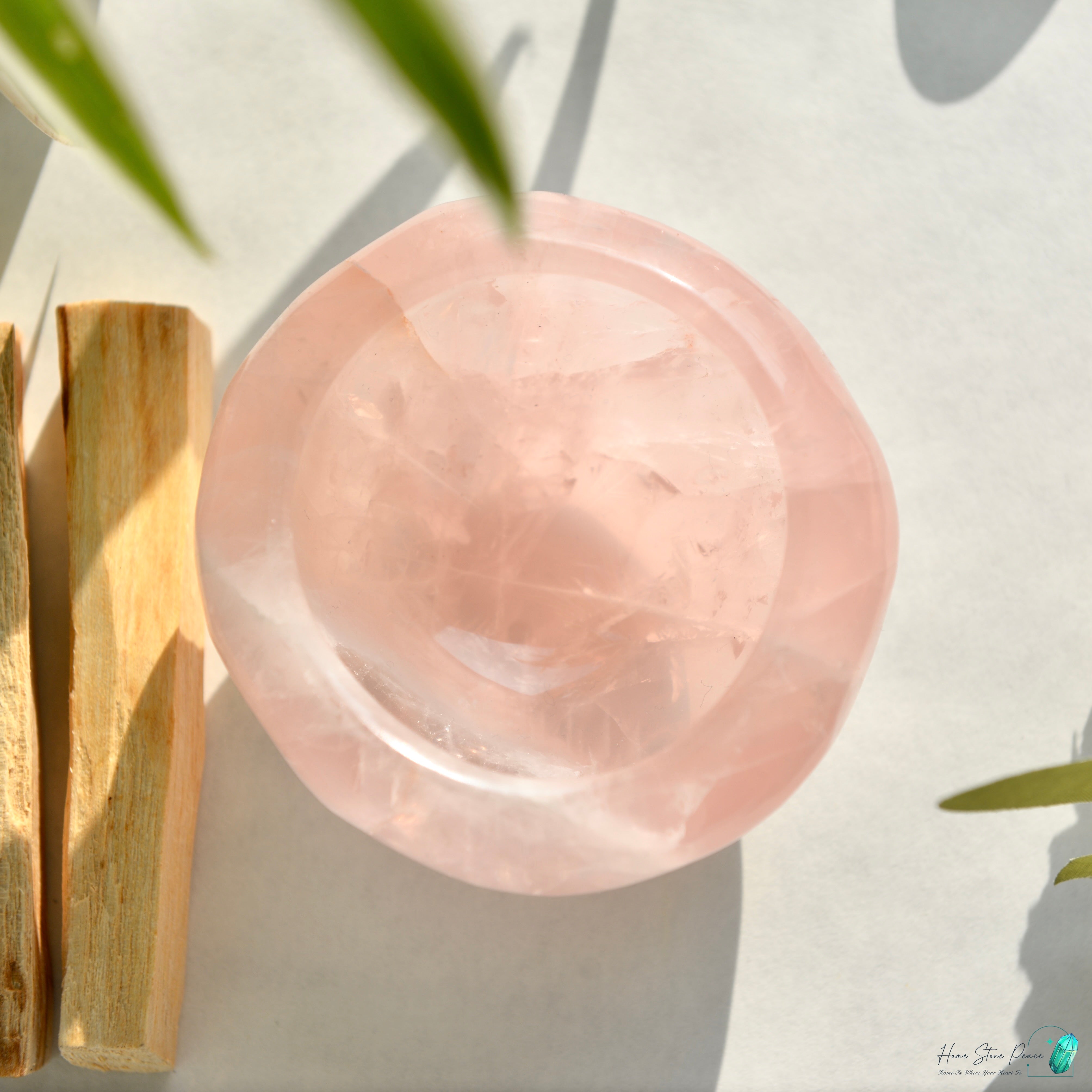 全手工粉紅水晶ボウル 手作りローズクォーツボウル