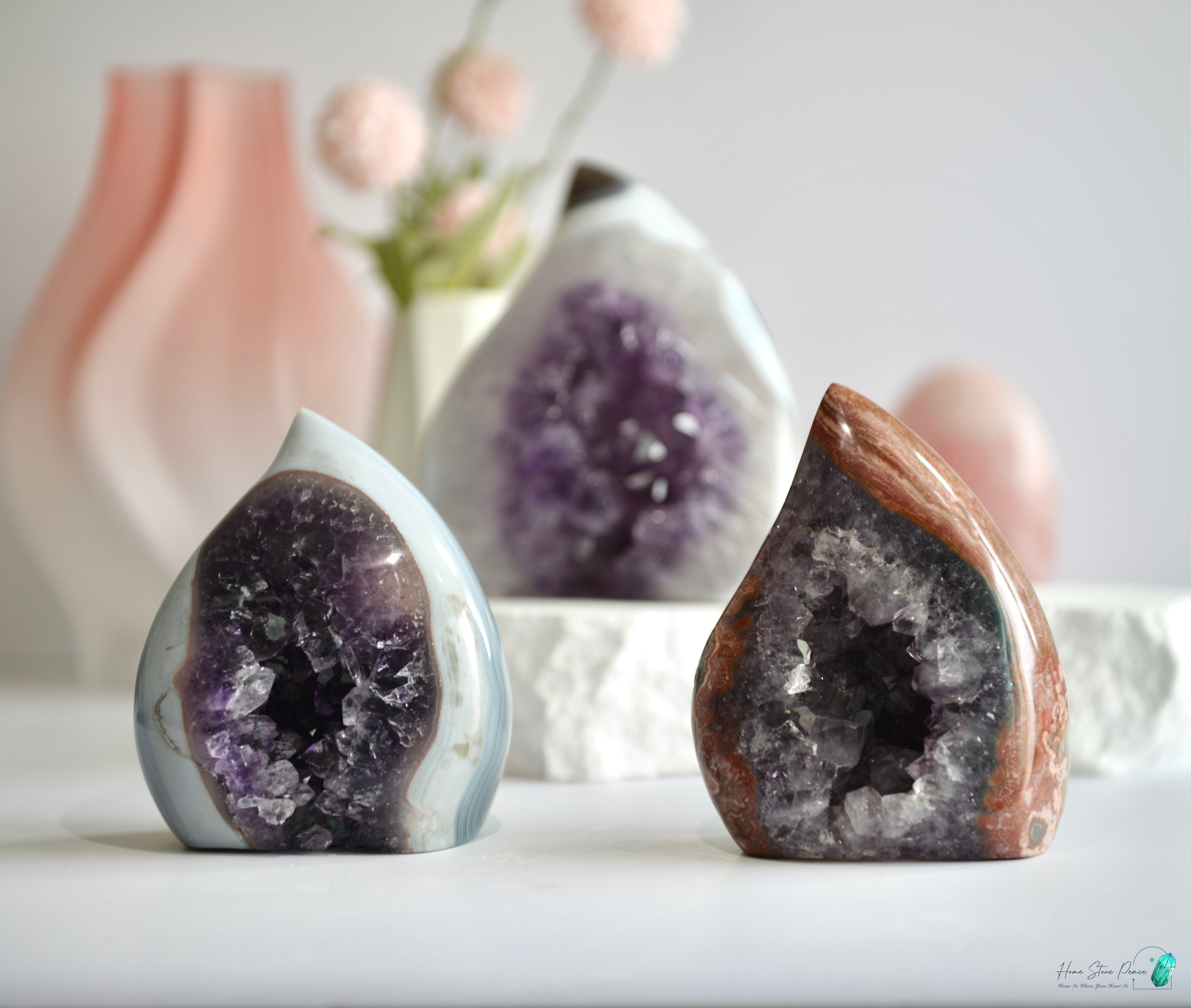 藍瑪瑙邊紫水晶火焰 Blue Agate Amethyst Flame
