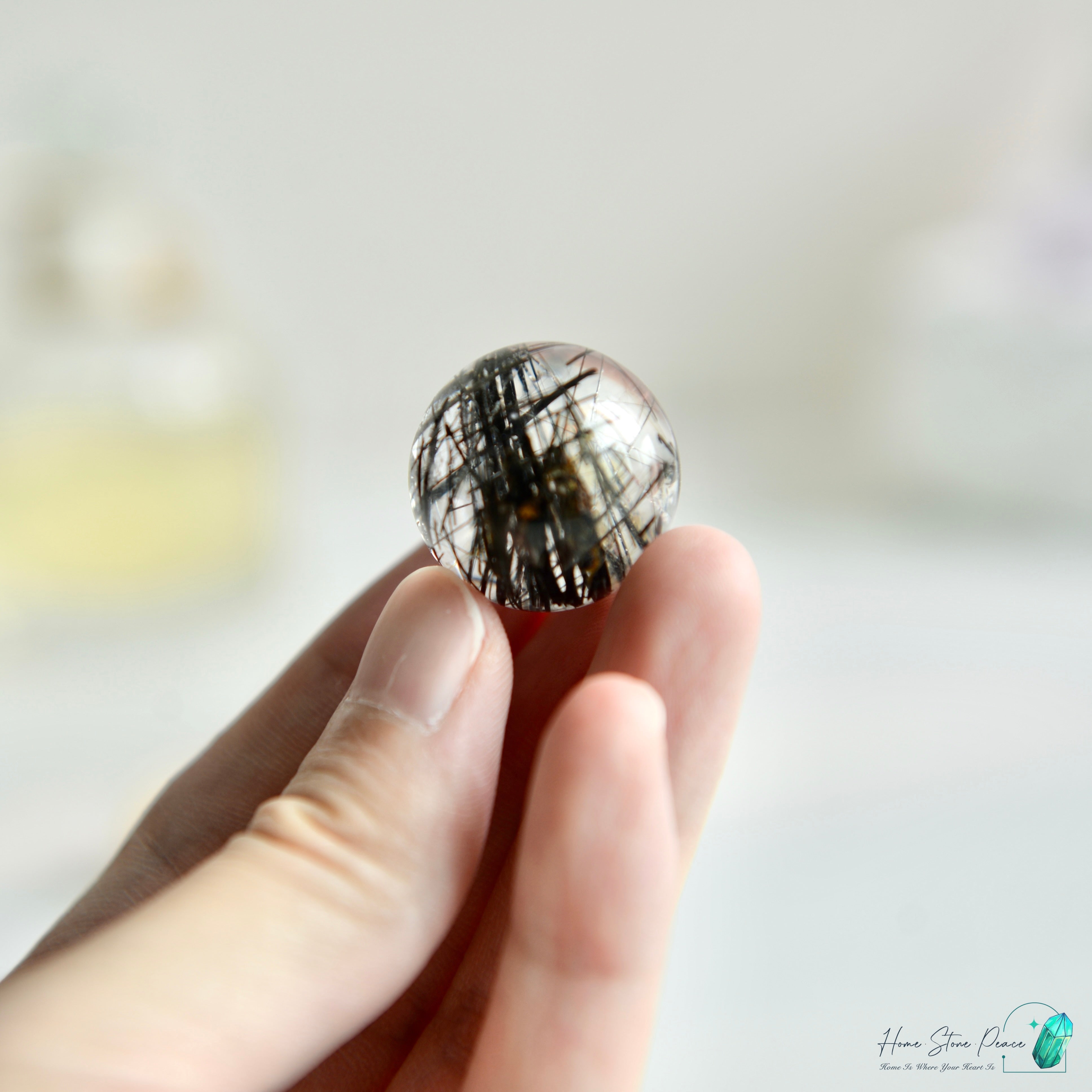 黑碧璽黑髮晶共生白水晶球 Black Tourmaline Black Rutiles in Quartz