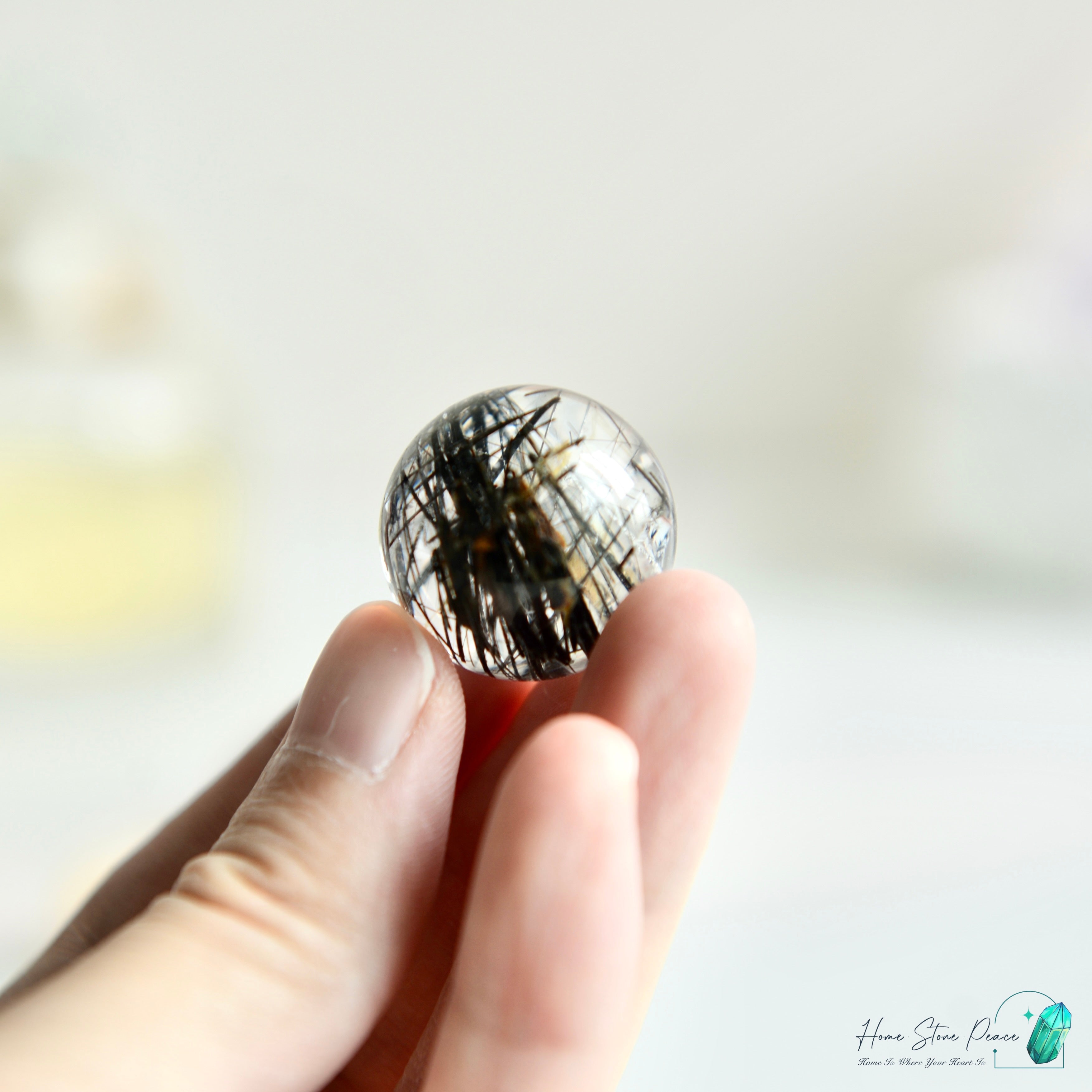 黑碧璽黑髮晶共生白水晶球 Black Tourmaline Black Rutiles in Quartz