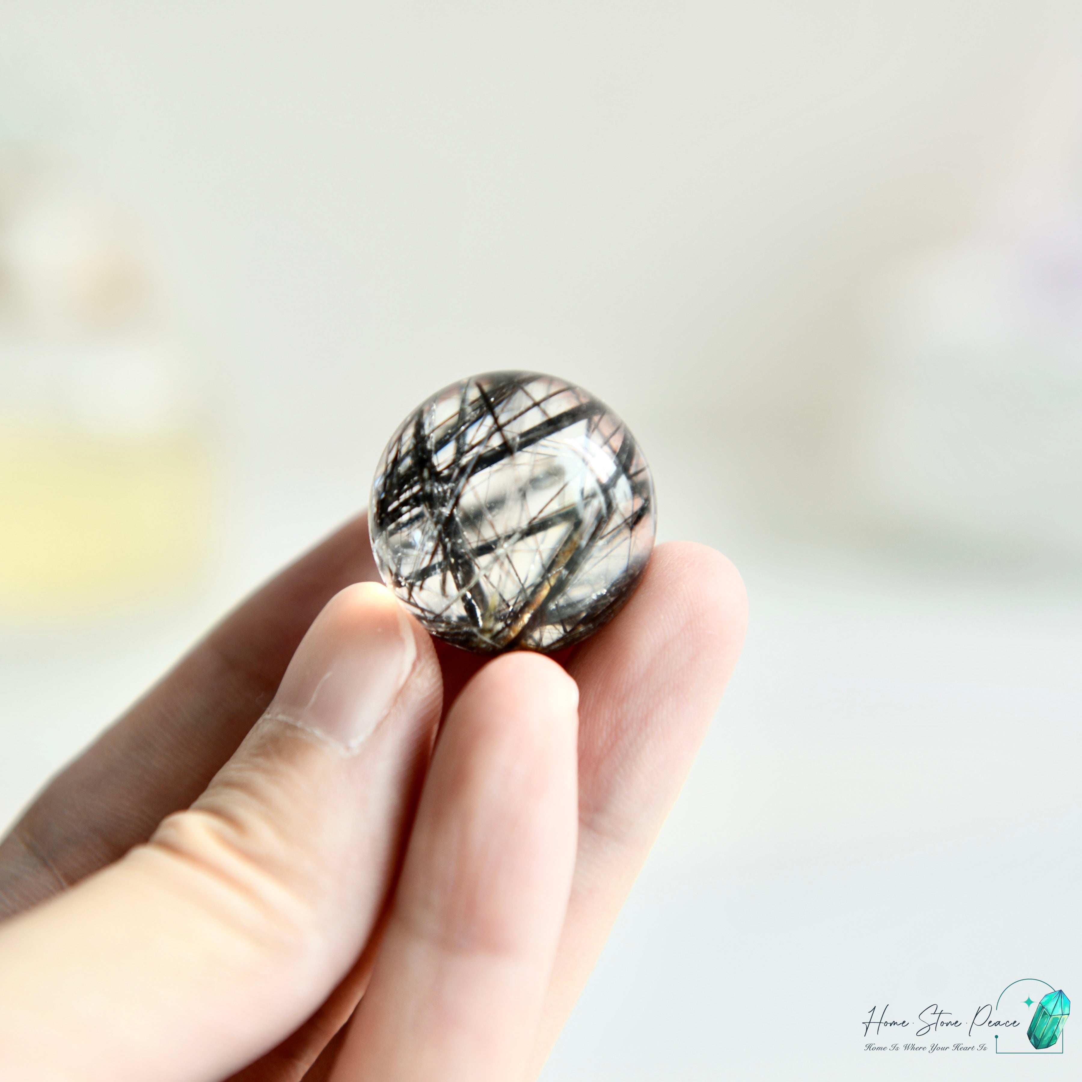 黑碧璽黑髮晶共生白水晶球 Black Tourmaline Black Rutiles in Quartz