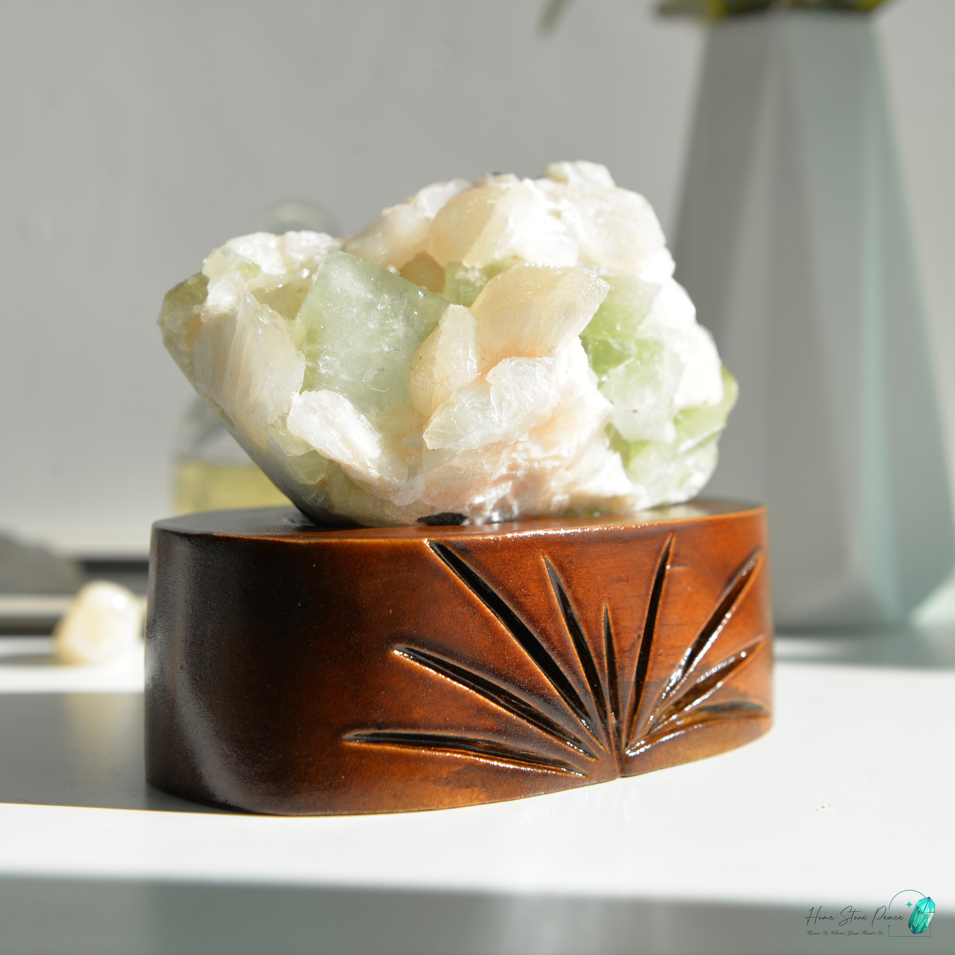 精品印度大顆綠魚眼石橙輝石沸石共生原石グリーンアポフィライト with ピーチスティルバイトクラスター