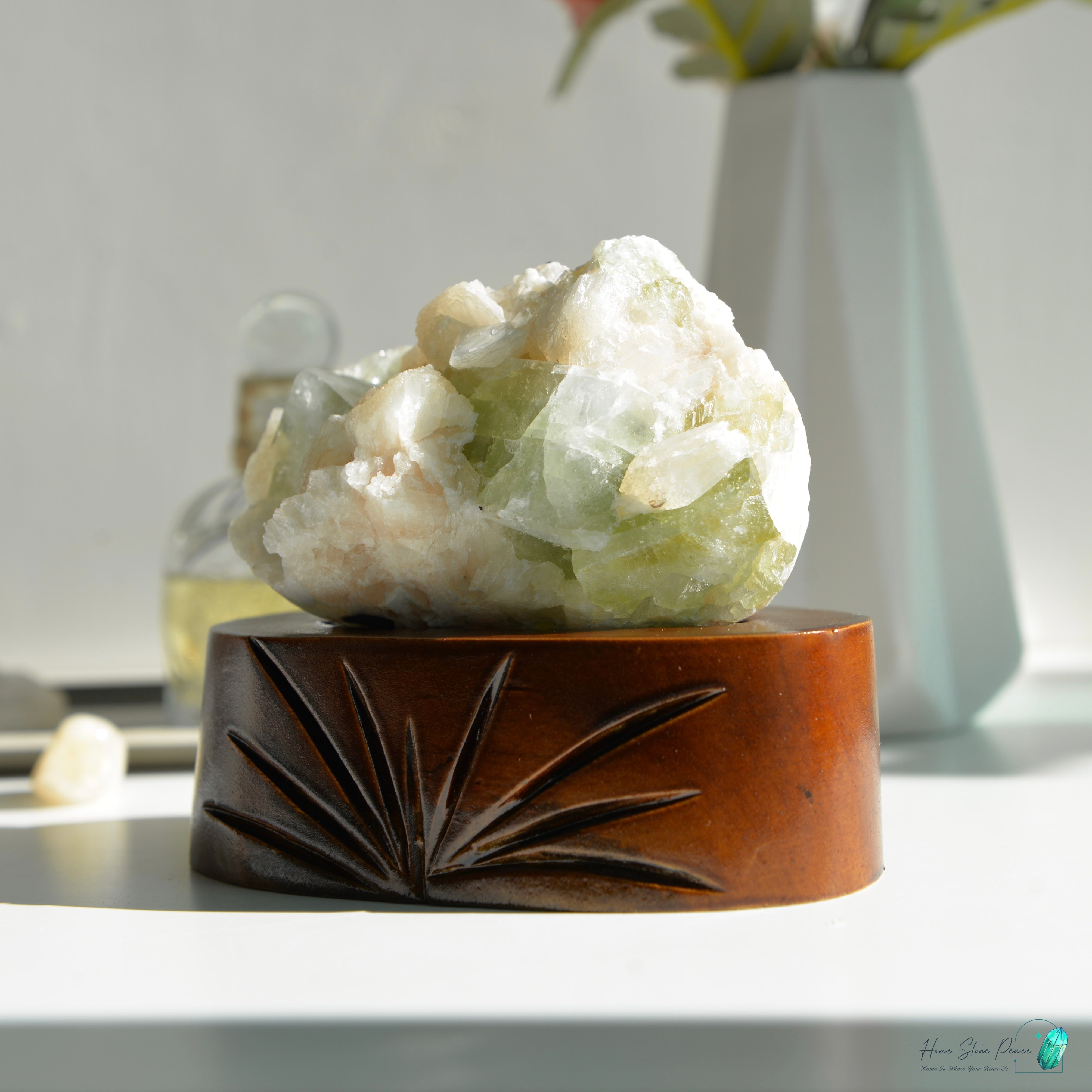 精品印度大顆綠魚眼石橙輝石沸石共生原石グリーンアポフィライト with ピーチスティルバイトクラスター