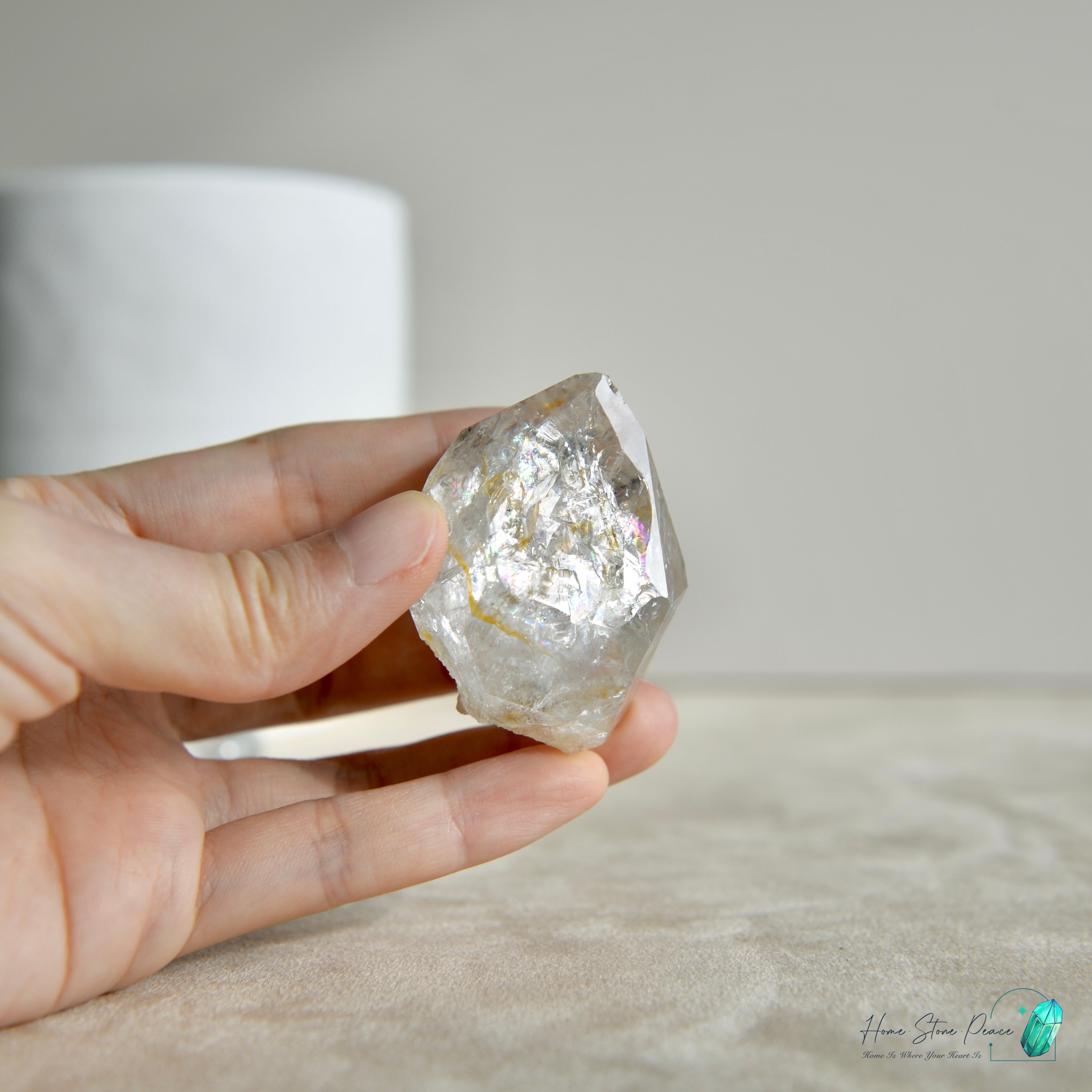 美國紐約黄金療癒者赫基蒙鑽石 New York Herkimer Diamond with Golden Healer with Rainbows