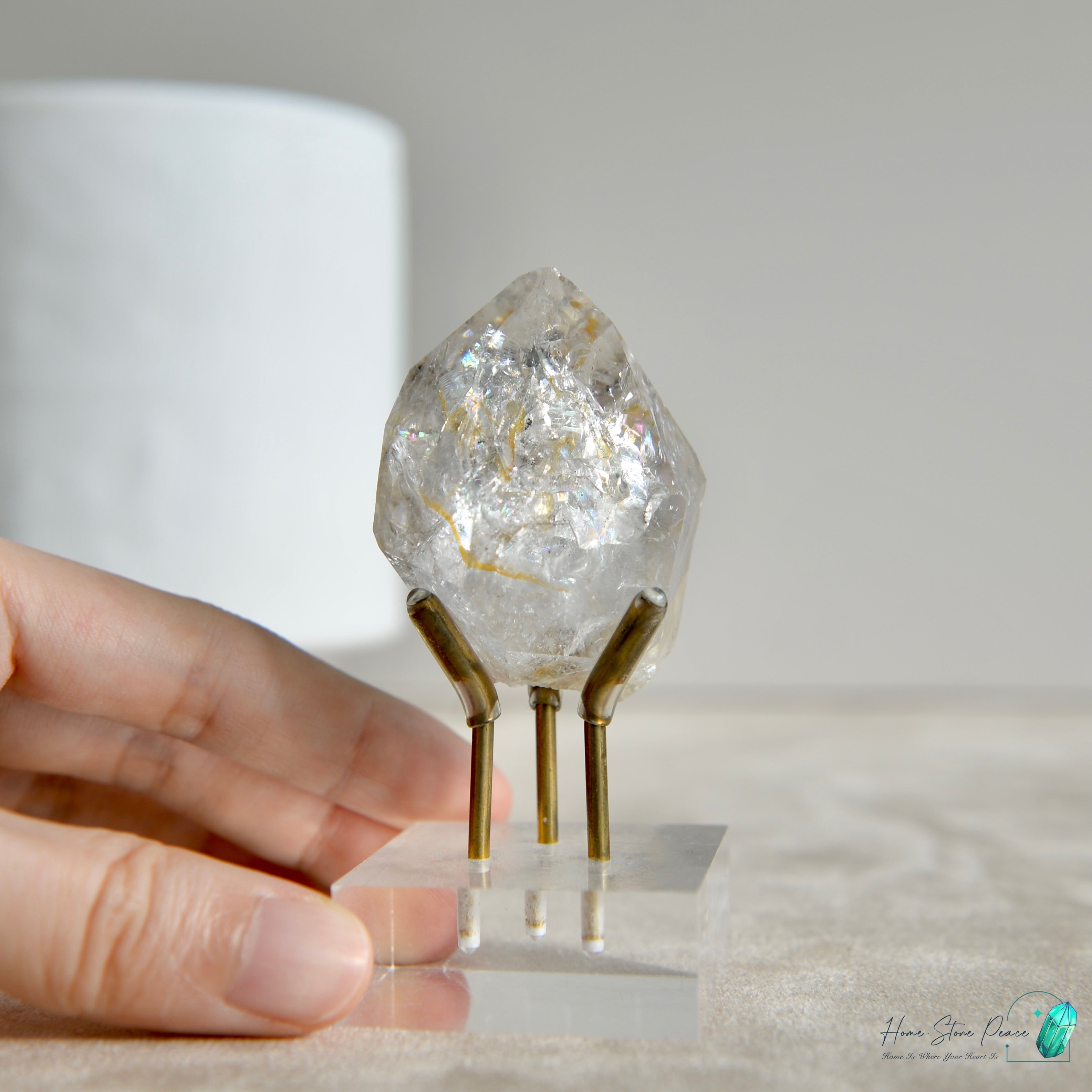 美國紐約黄金療癒者赫基蒙鑽石 New York Herkimer Diamond with Golden Healer with Rainbows