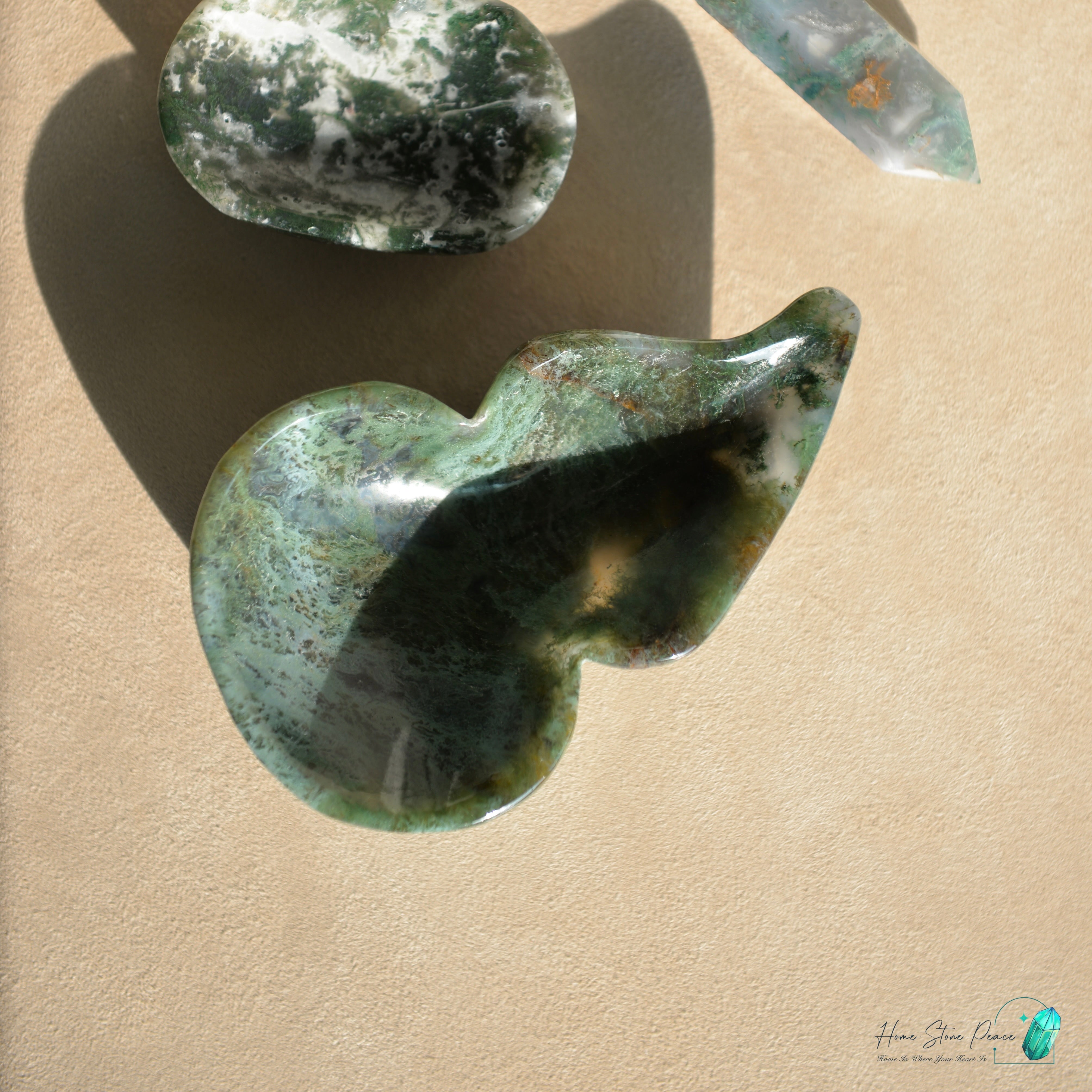 葫蘆形水草瑪瑙碟 Hu Lu Shape Moss Agate Dish