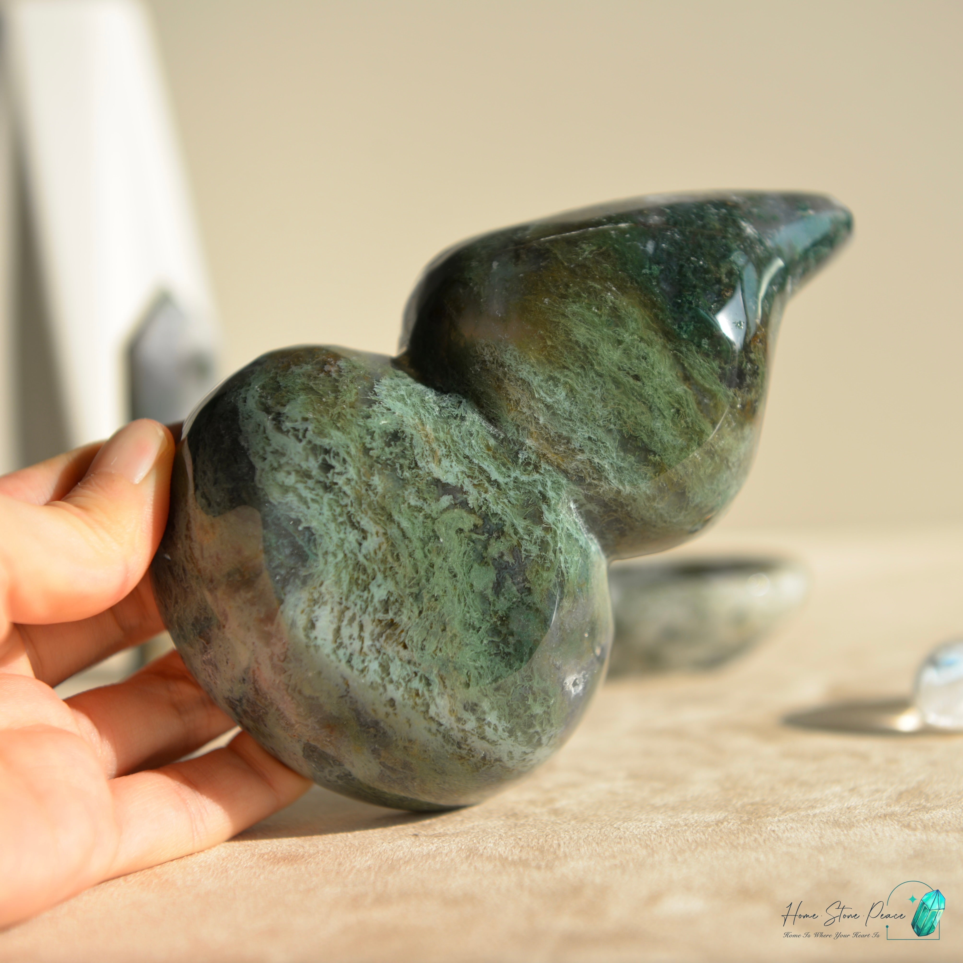 葫蘆形水草瑪瑙碟 Hu Lu Shape Moss Agate Dish