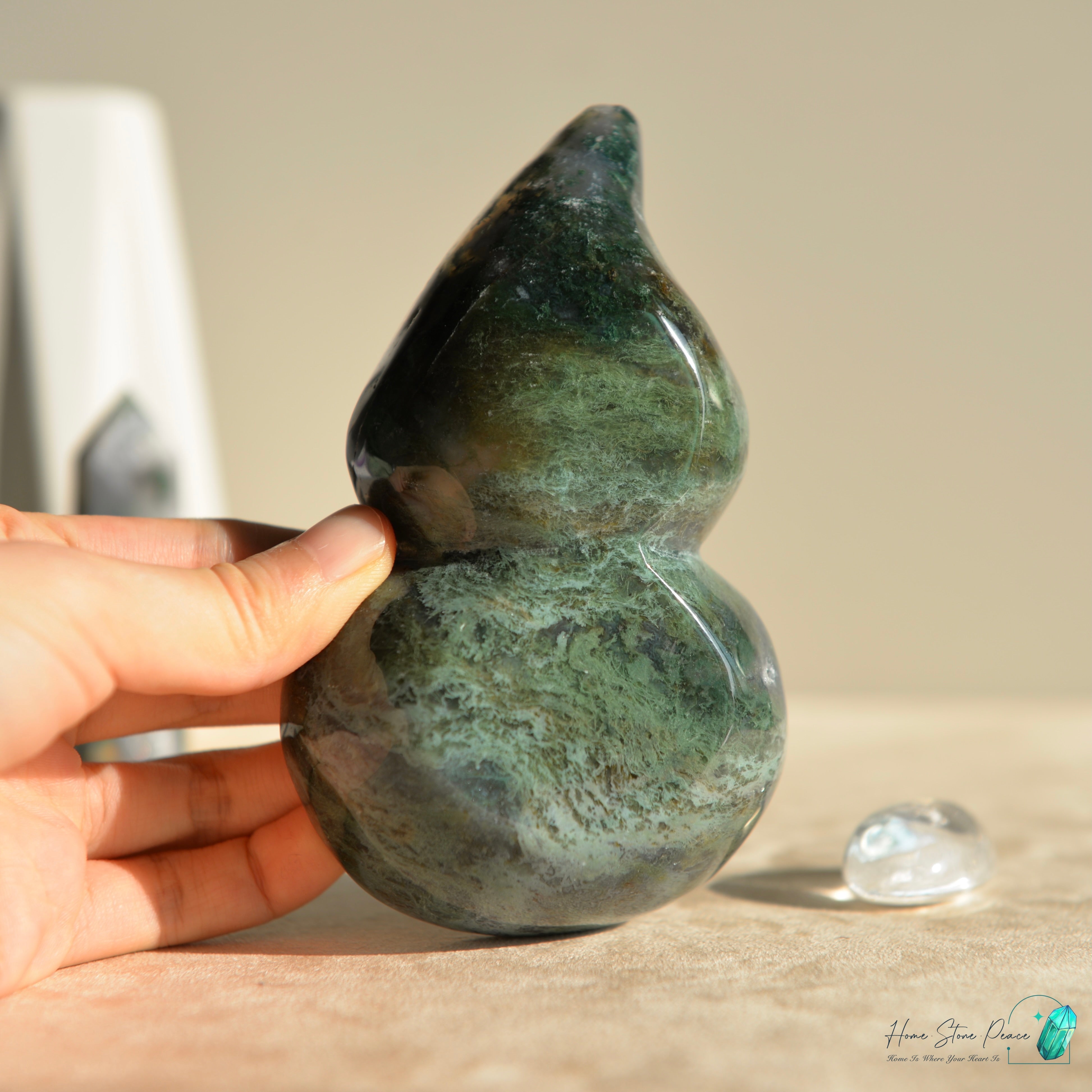 葫蘆形水草瑪瑙碟 Hu Lu Shape Moss Agate Dish