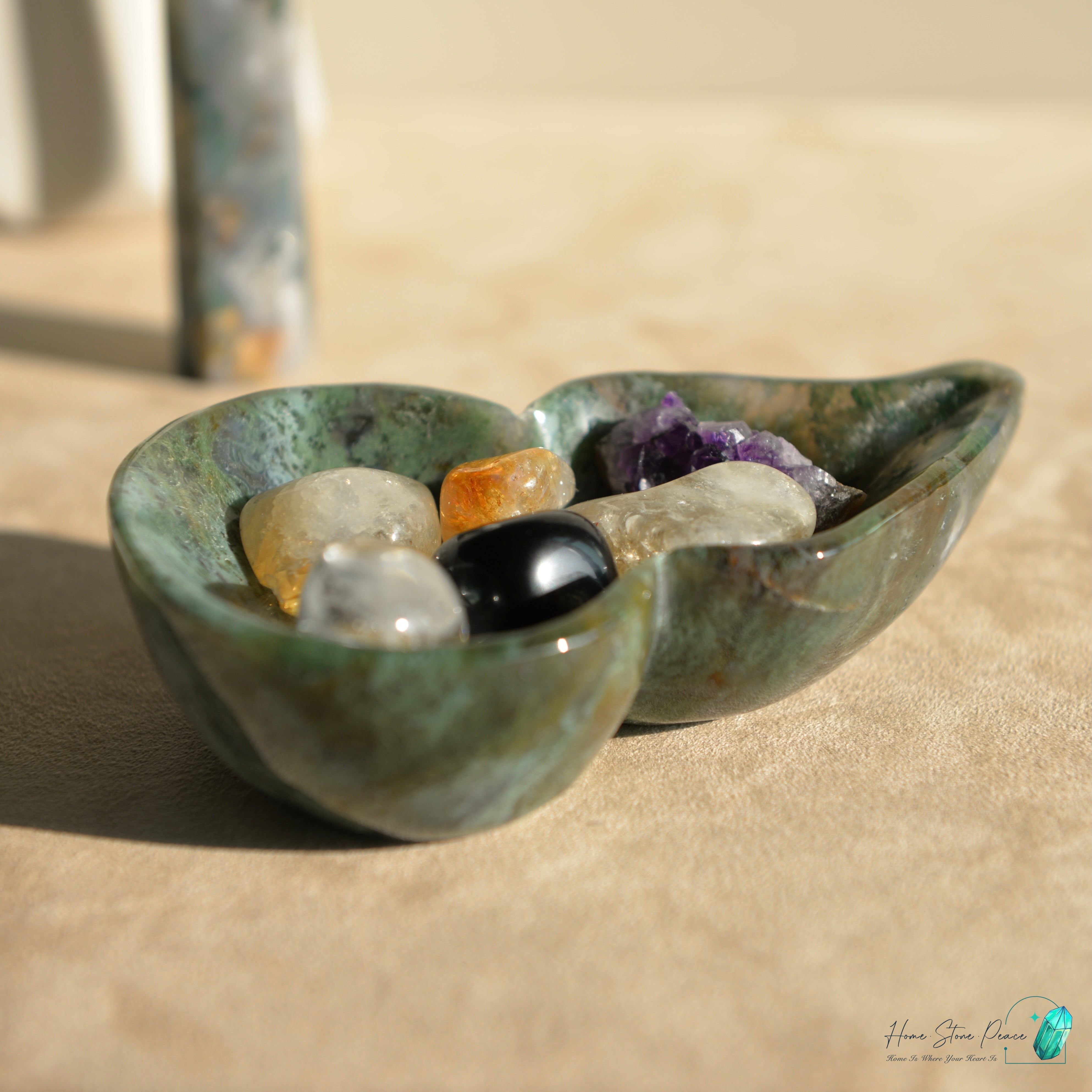 葫蘆形水草瑪瑙碟 Hu Lu Shape Moss Agate Dish