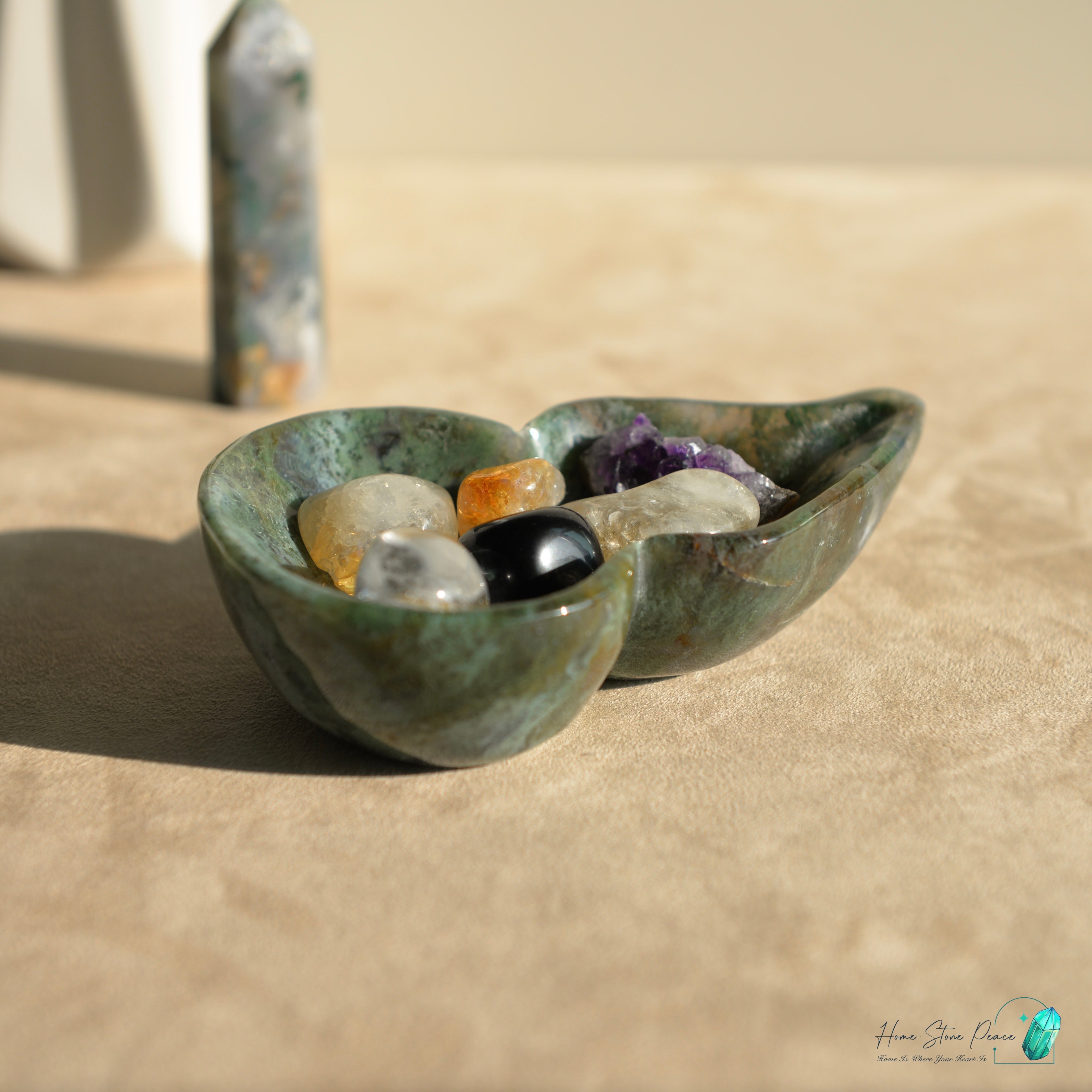 葫蘆形水草瑪瑙碟 Hu Lu Shape Moss Agate Dish