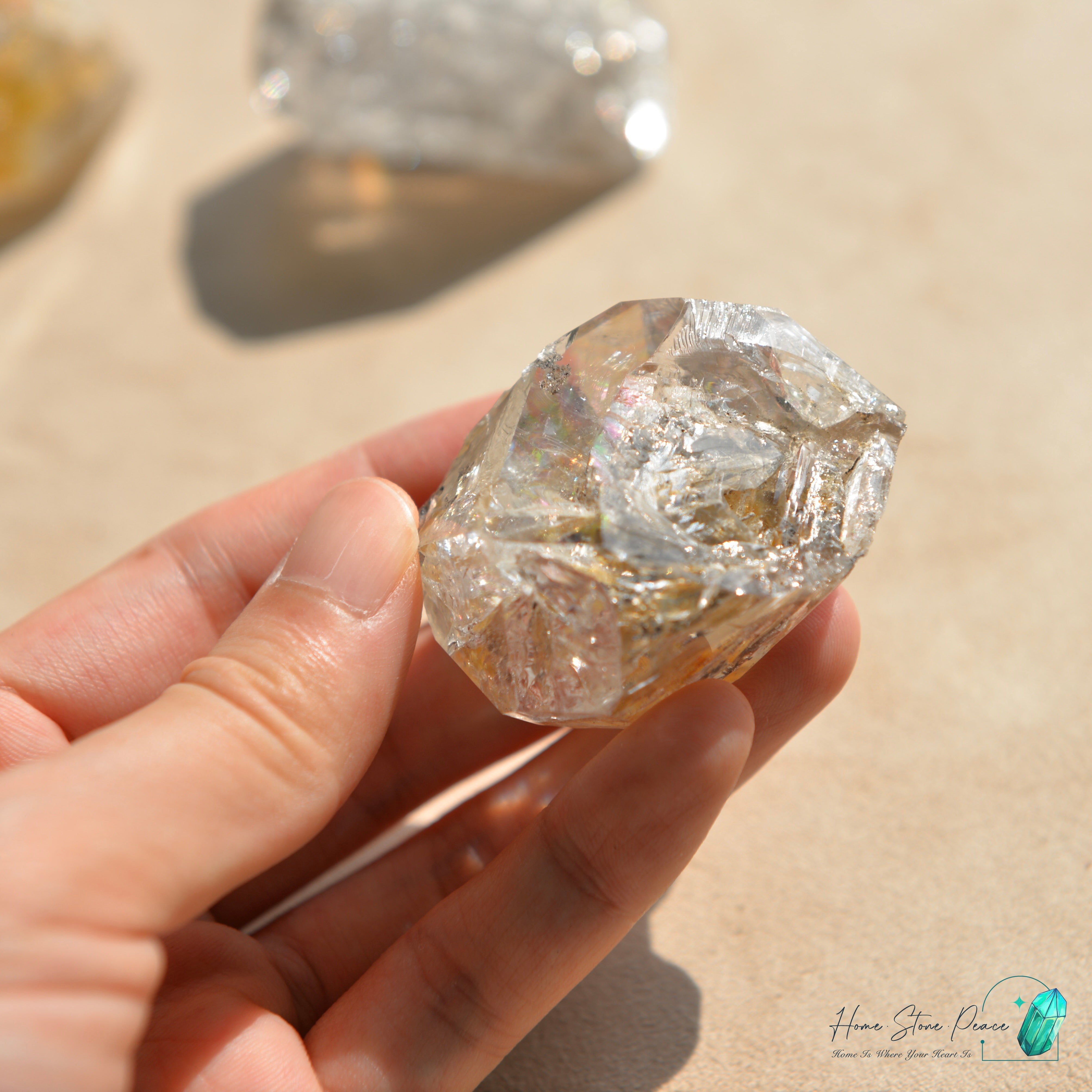 美國紐約彩虹骸骨黑金赫基蒙鑽石 Rainbow New York Herkimer Diamond with Golden Healer & Hydrocarbon