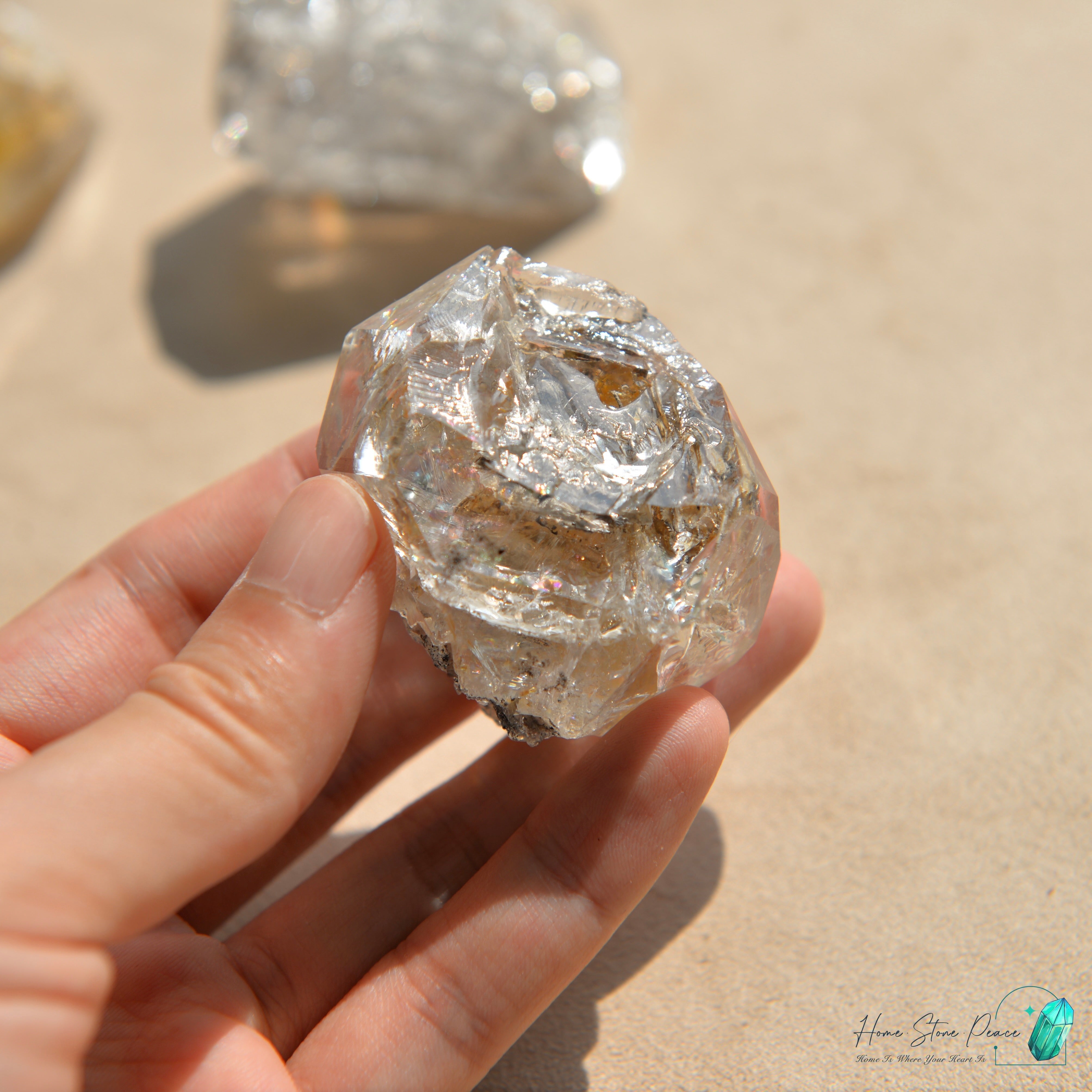 美國紐約彩虹骸骨黑金赫基蒙鑽石 Rainbow New York Herkimer Diamond with Golden Healer & Hydrocarbon