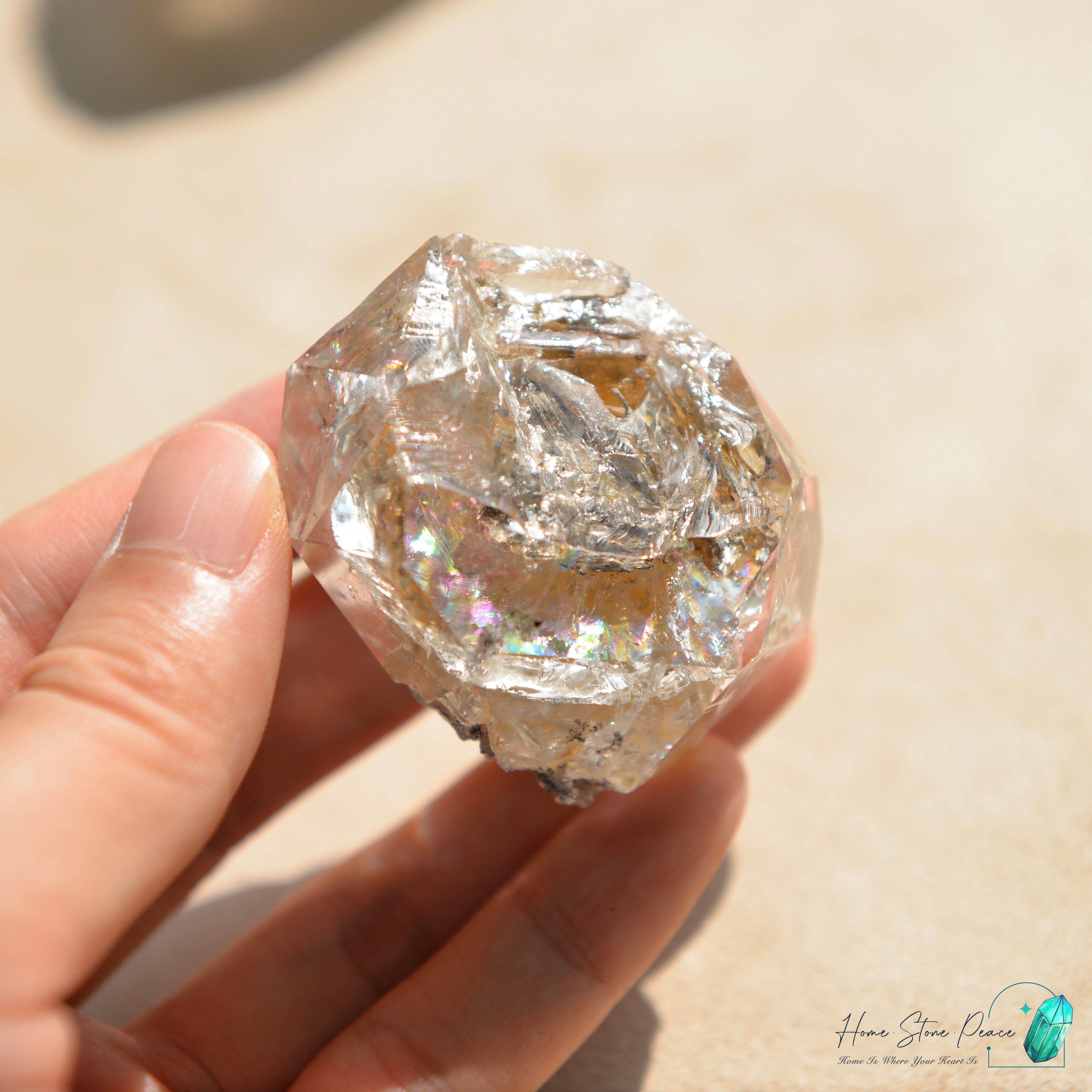 美國紐約彩虹骸骨黑金赫基蒙鑽石 Rainbow New York Herkimer Diamond with Golden Healer & Hydrocarbon