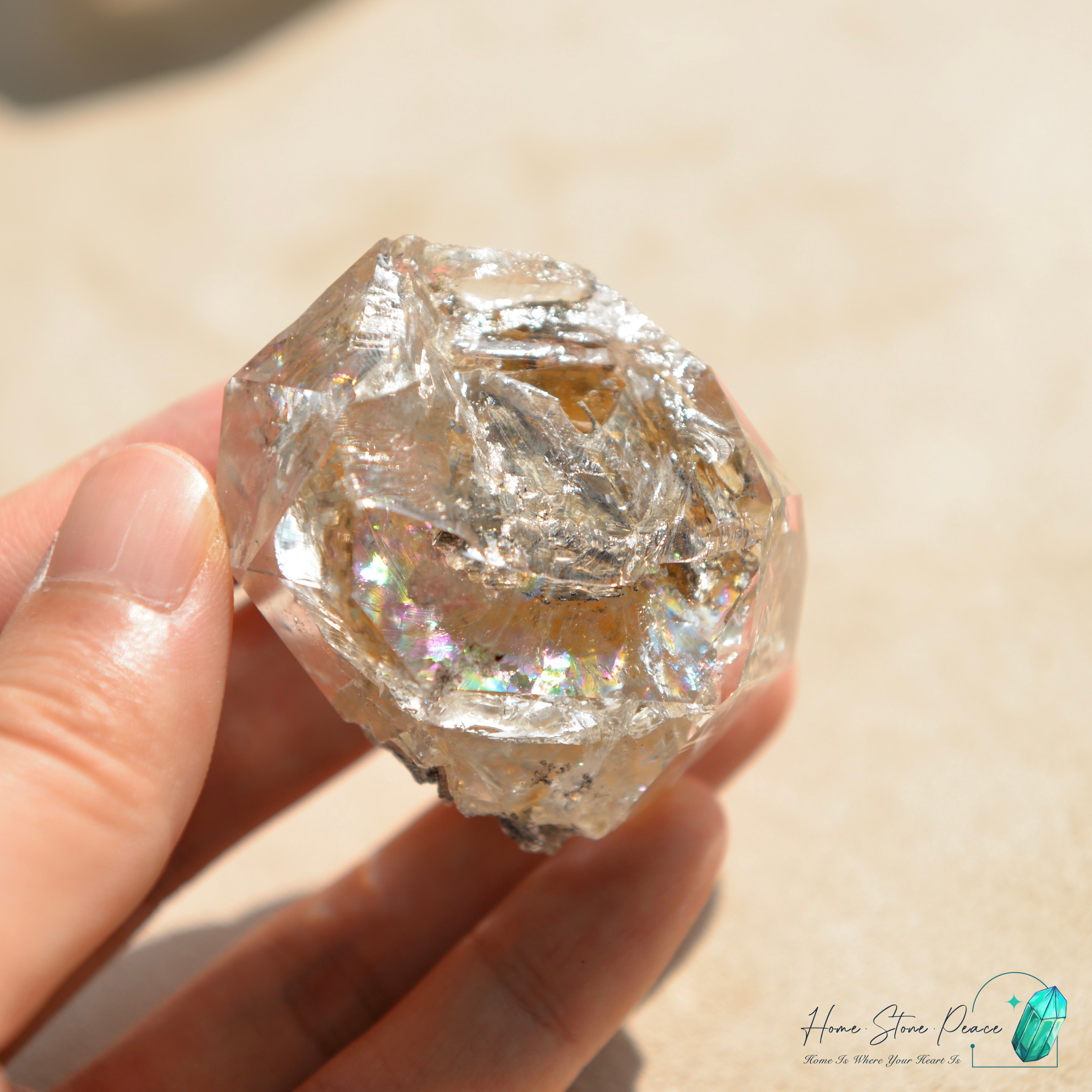 美國紐約彩虹骸骨黑金赫基蒙鑽石 Rainbow New York Herkimer Diamond with Golden Healer & Hydrocarbon